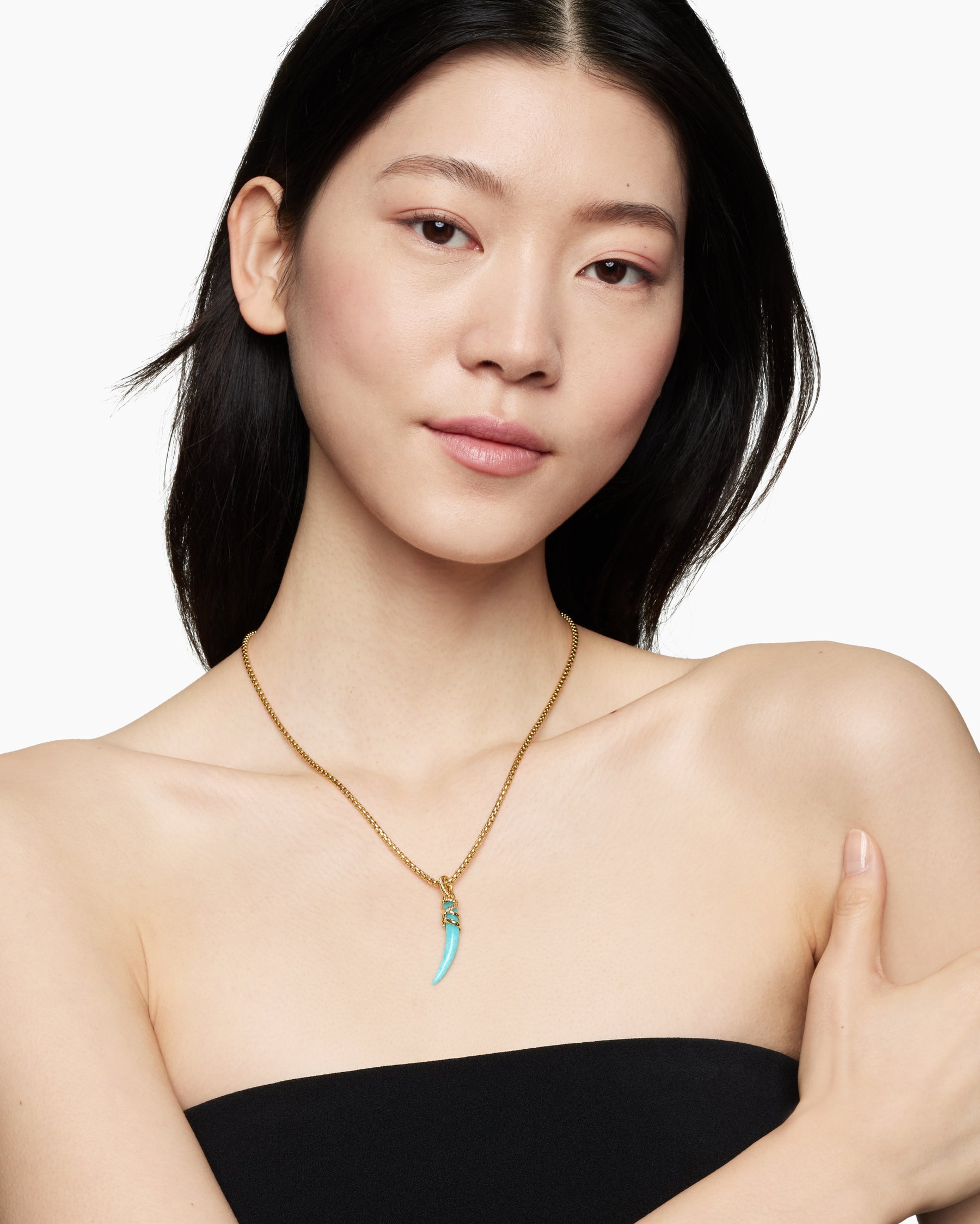 Tusk Amulet with Amazonite and 18K Yellow Gold, 31mm - Image 7