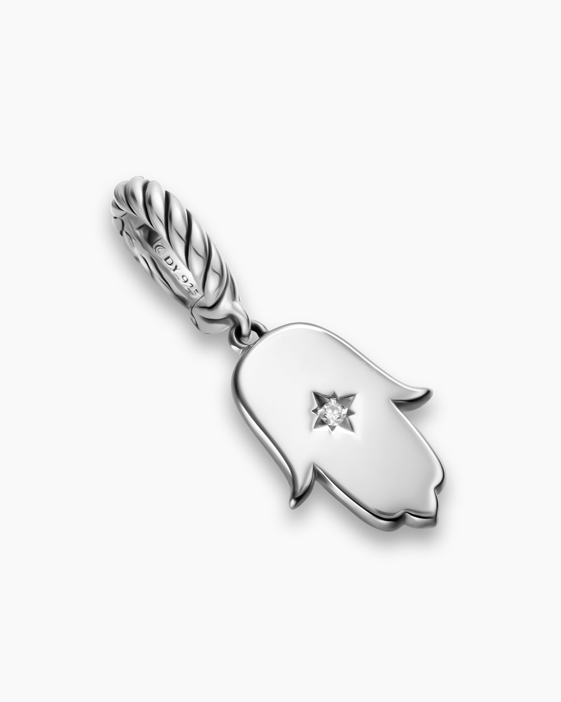 Hamsa Amulet in Sterling Silver with Center Diamond, 15.8mm - Image 3
