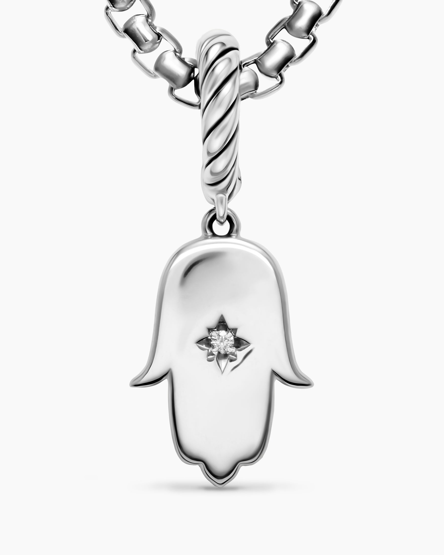 Hamsa Amulet in Sterling Silver with Center Diamond, 15.8mm - Image 5