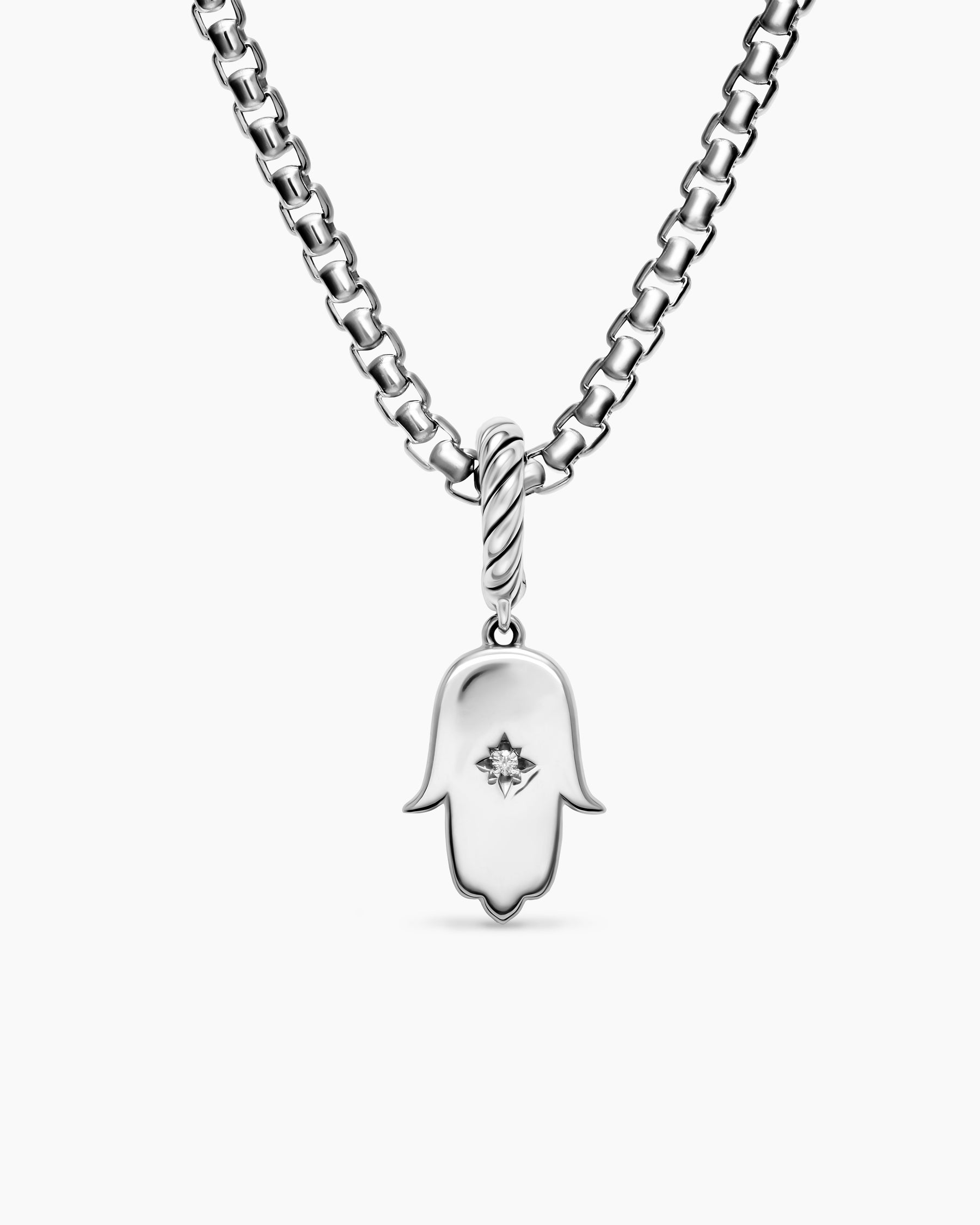Hamsa Amulet in Sterling Silver with Center Diamond, 15.8mm