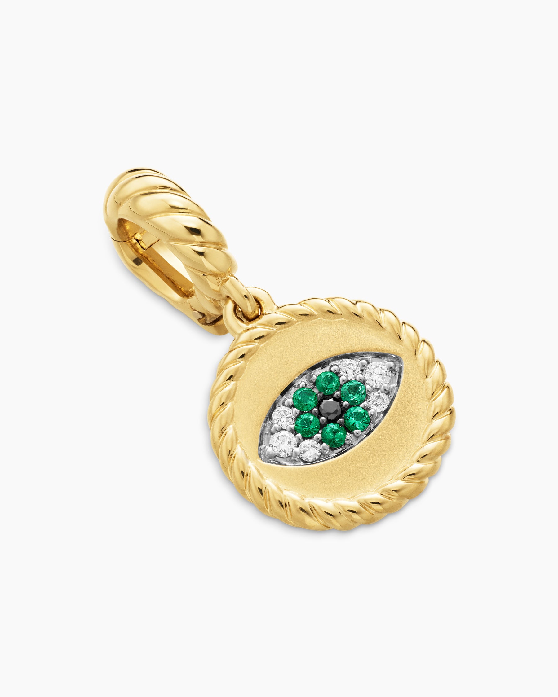 Evil Eye Amulet in 18K Yellow Gold with Pavé Emeralds and Diamonds, 11mm - Image 3