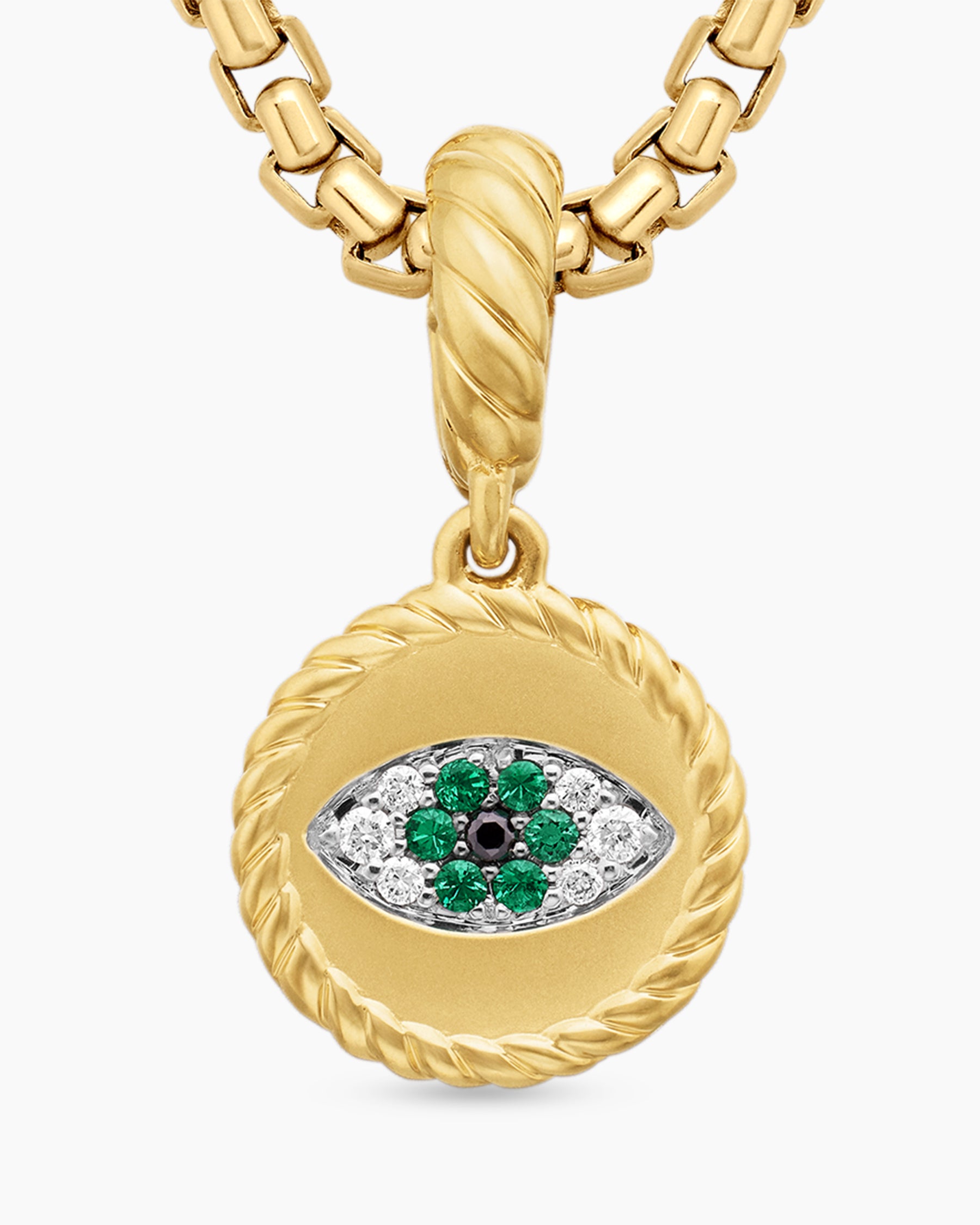 Evil Eye Amulet in 18K Yellow Gold with Pavé Emeralds and Diamonds, 11mm - Image 5