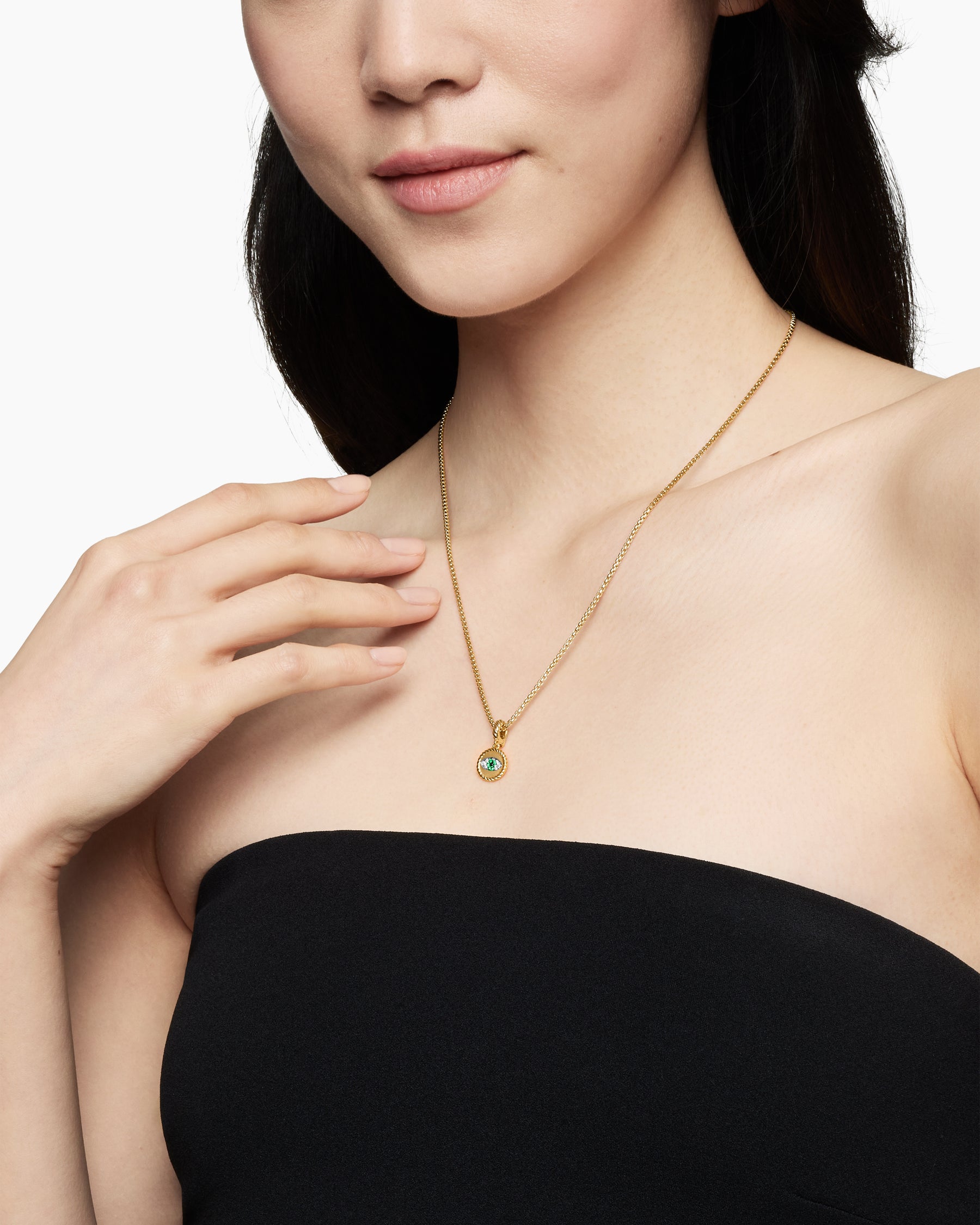 Alternative view of Evil Eye Amulet in 18K Yellow Gold with Pavé Emeralds and Diamonds, 11mm