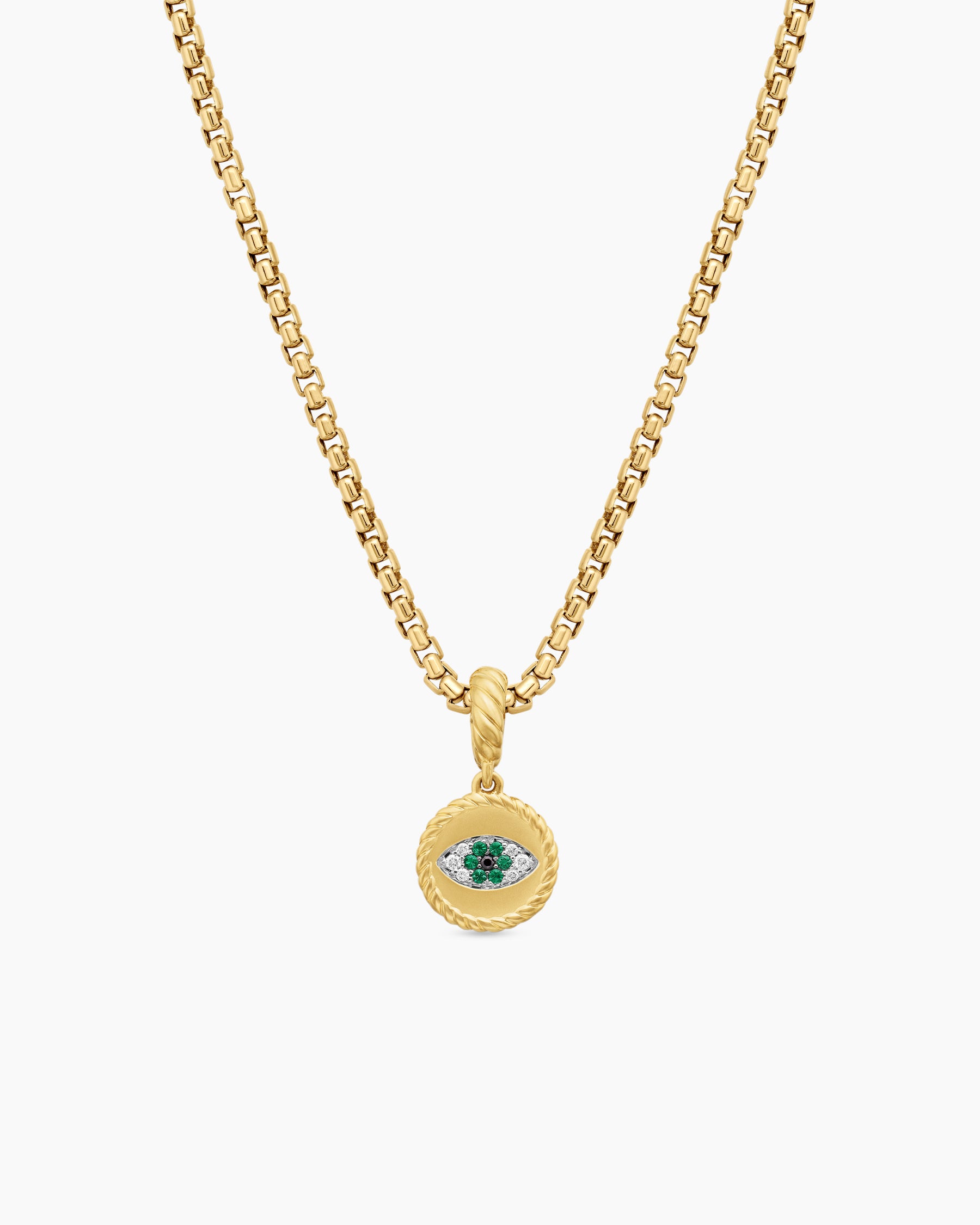 Evil Eye Amulet in 18K Yellow Gold with Pavé Emeralds and Diamonds, 11mm