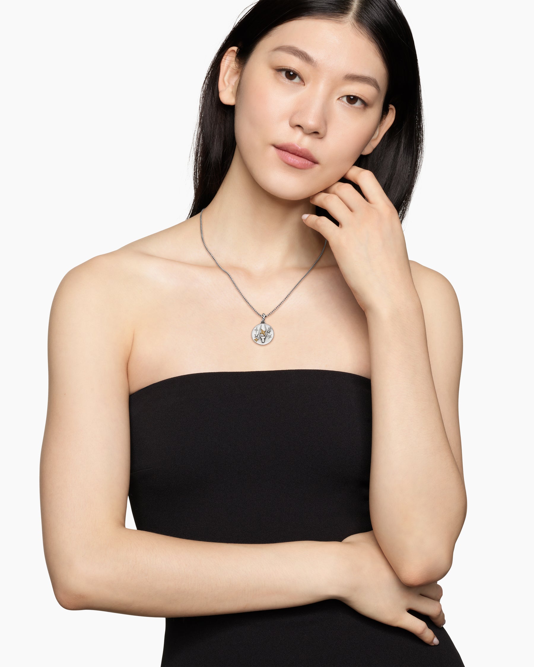 Alternative view of Capricorn Amulet in Sterling Silver with 18K Yellow Gold and Diamonds, 19mm