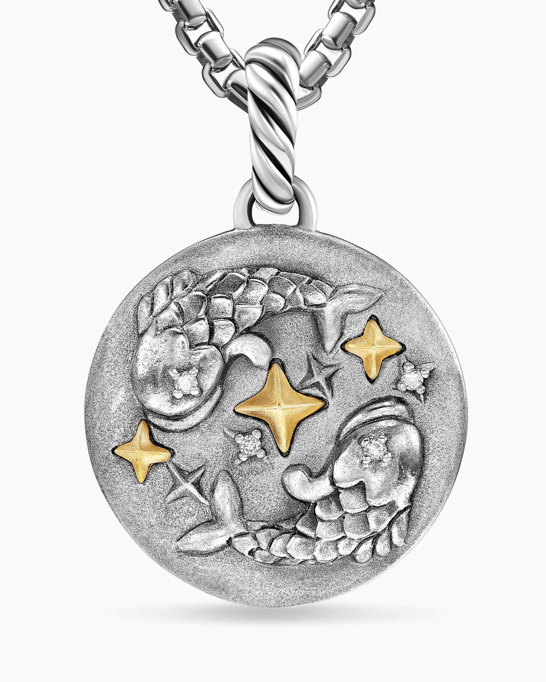Pisces Amulet in Sterling Silver with 18K Yellow Gold and Diamonds, 19mm - Image 5
