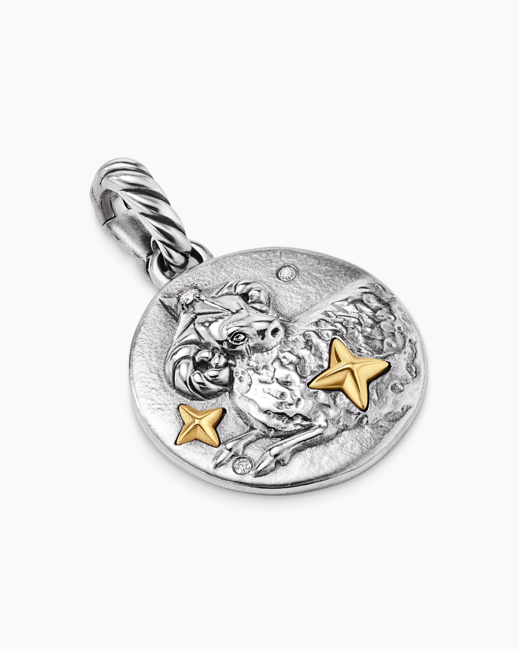 Aries Amulet in Sterling Silver with 18K Yellow Gold and Diamonds, 19mm - Image 3