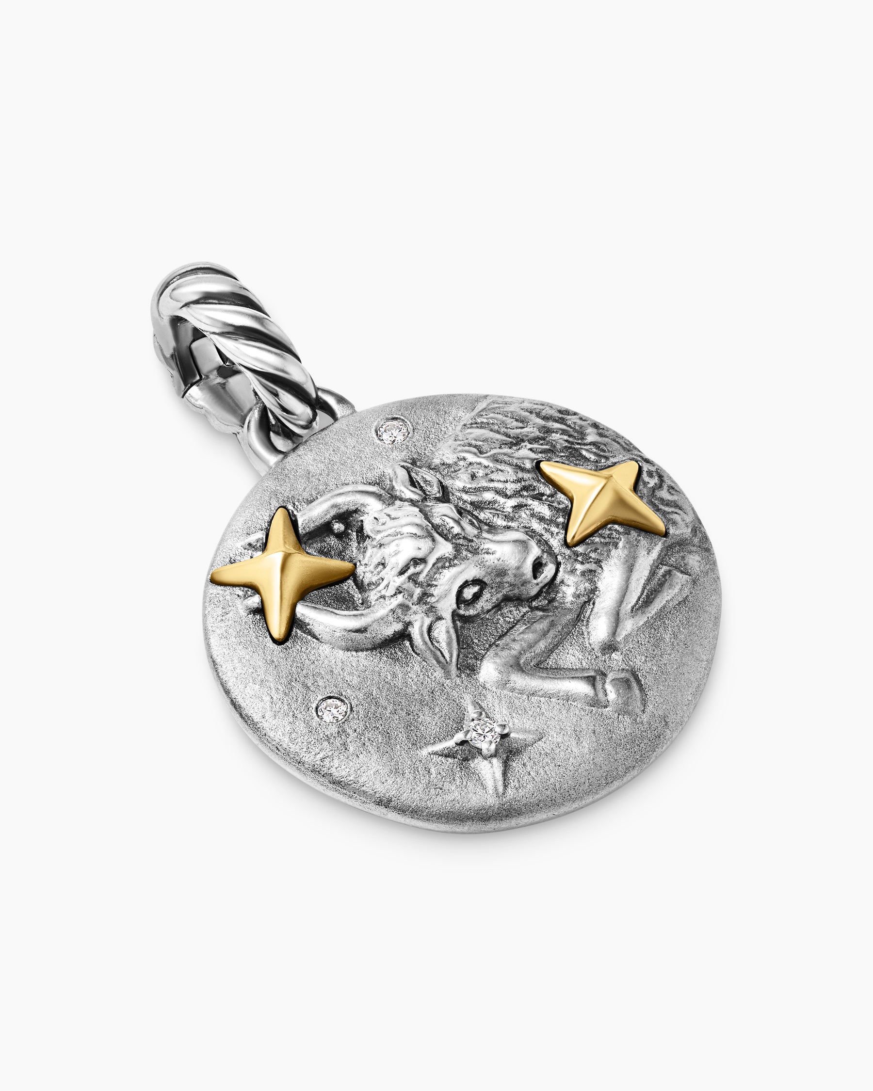 Taurus Amulet in Sterling Silver with 18K Yellow Gold and Diamonds, 19mm - Image 3