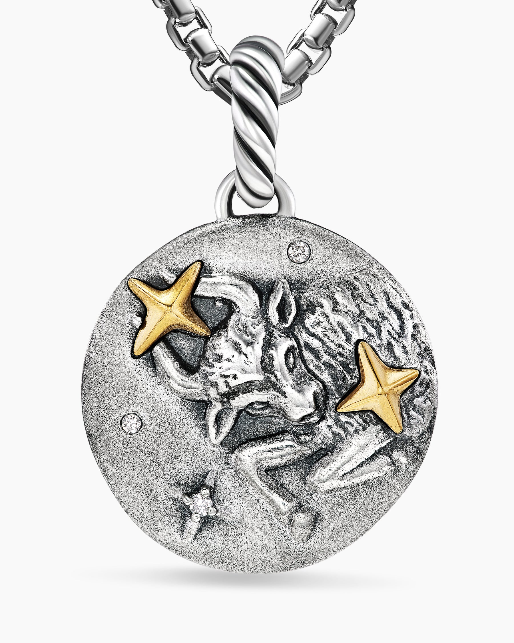 Taurus Amulet in Sterling Silver with 18K Yellow Gold and Diamonds, 19mm - Image 5