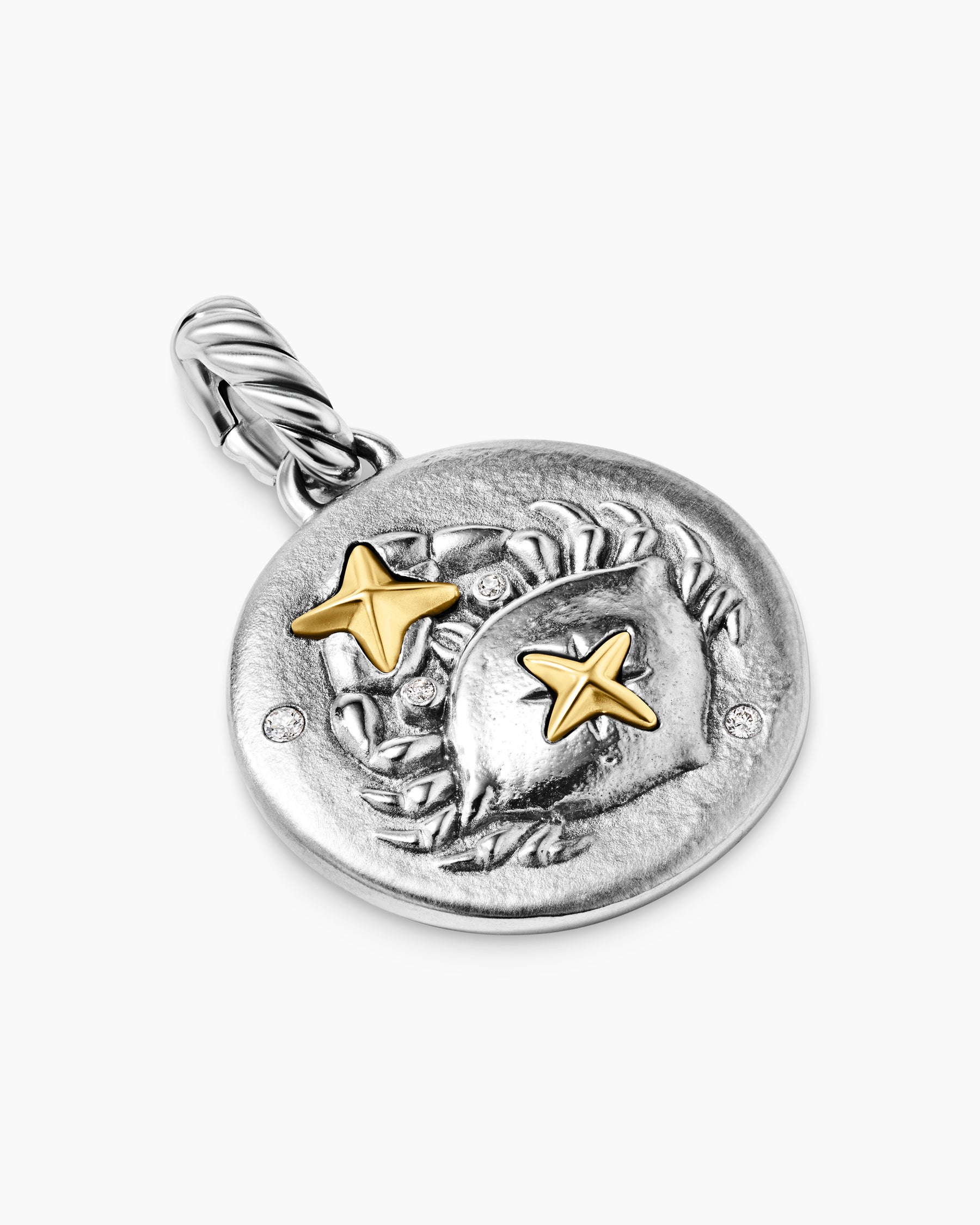 Cancer Amulet in Sterling Silver with 18K Yellow Gold and Diamonds, 19mm - Image 3