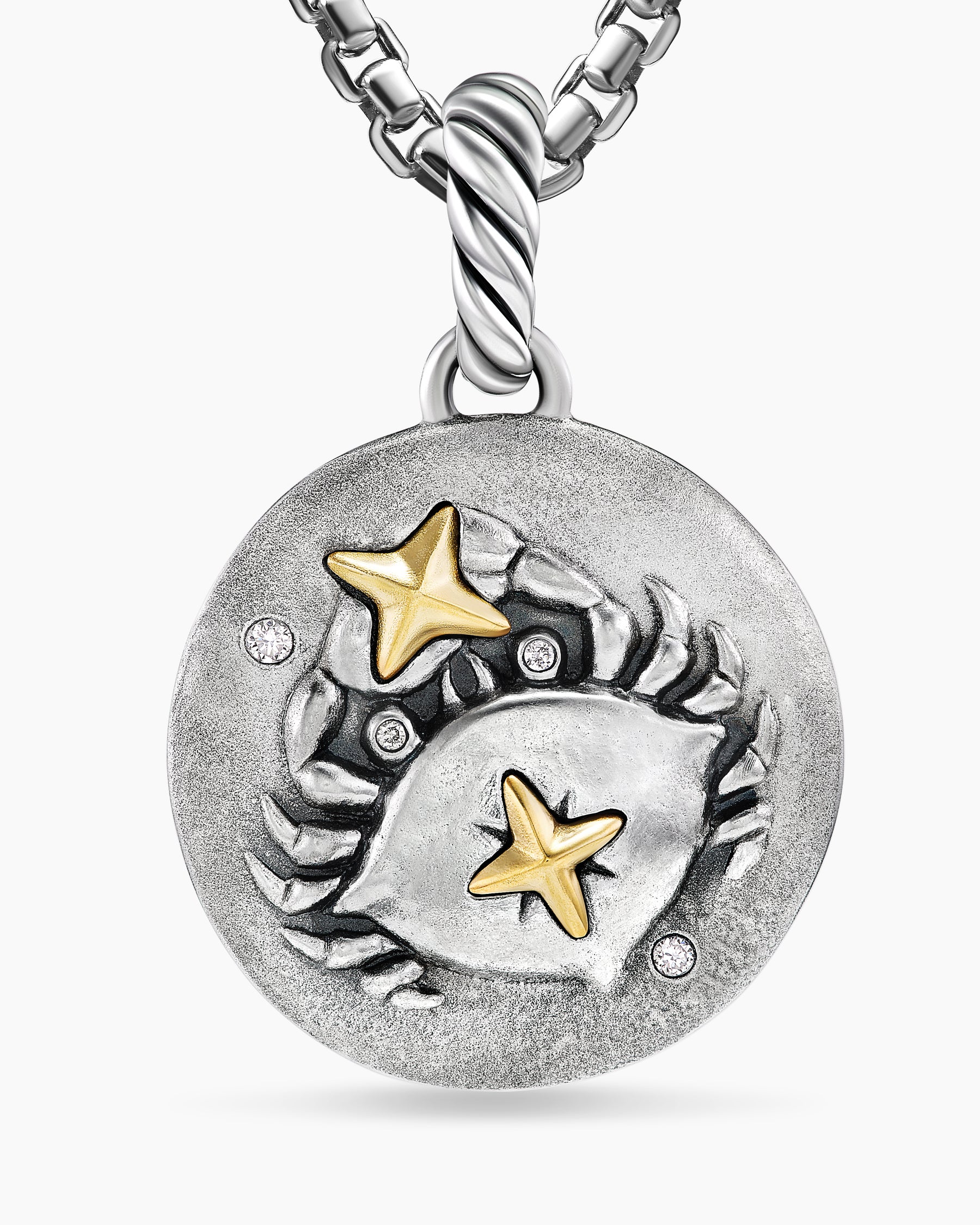 Cancer Amulet in Sterling Silver with 18K Yellow Gold and Diamonds, 19mm - Image 5