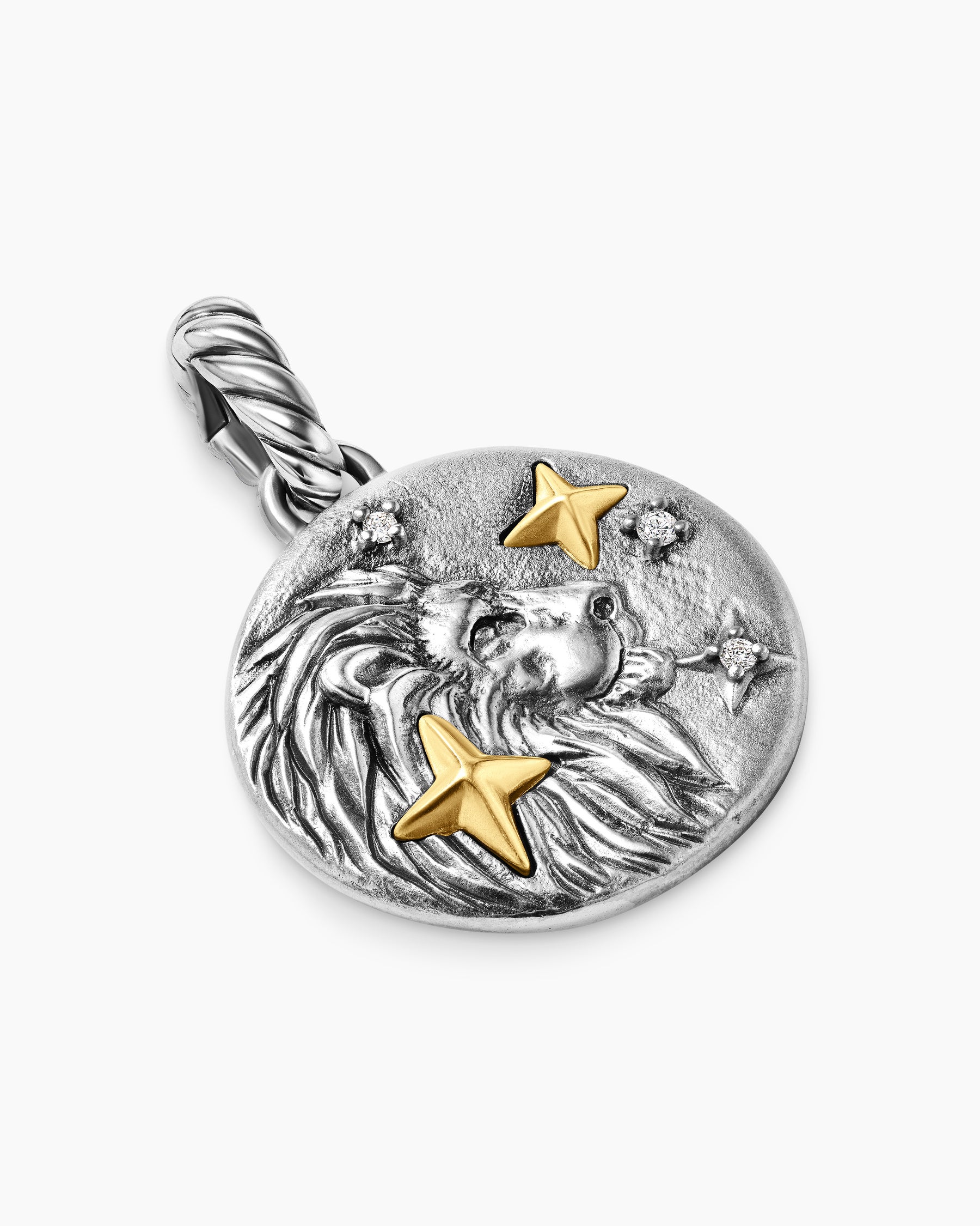 Leo Amulet in Sterling Silver with 18K Yellow Gold and Diamonds, 19mm - Image 3