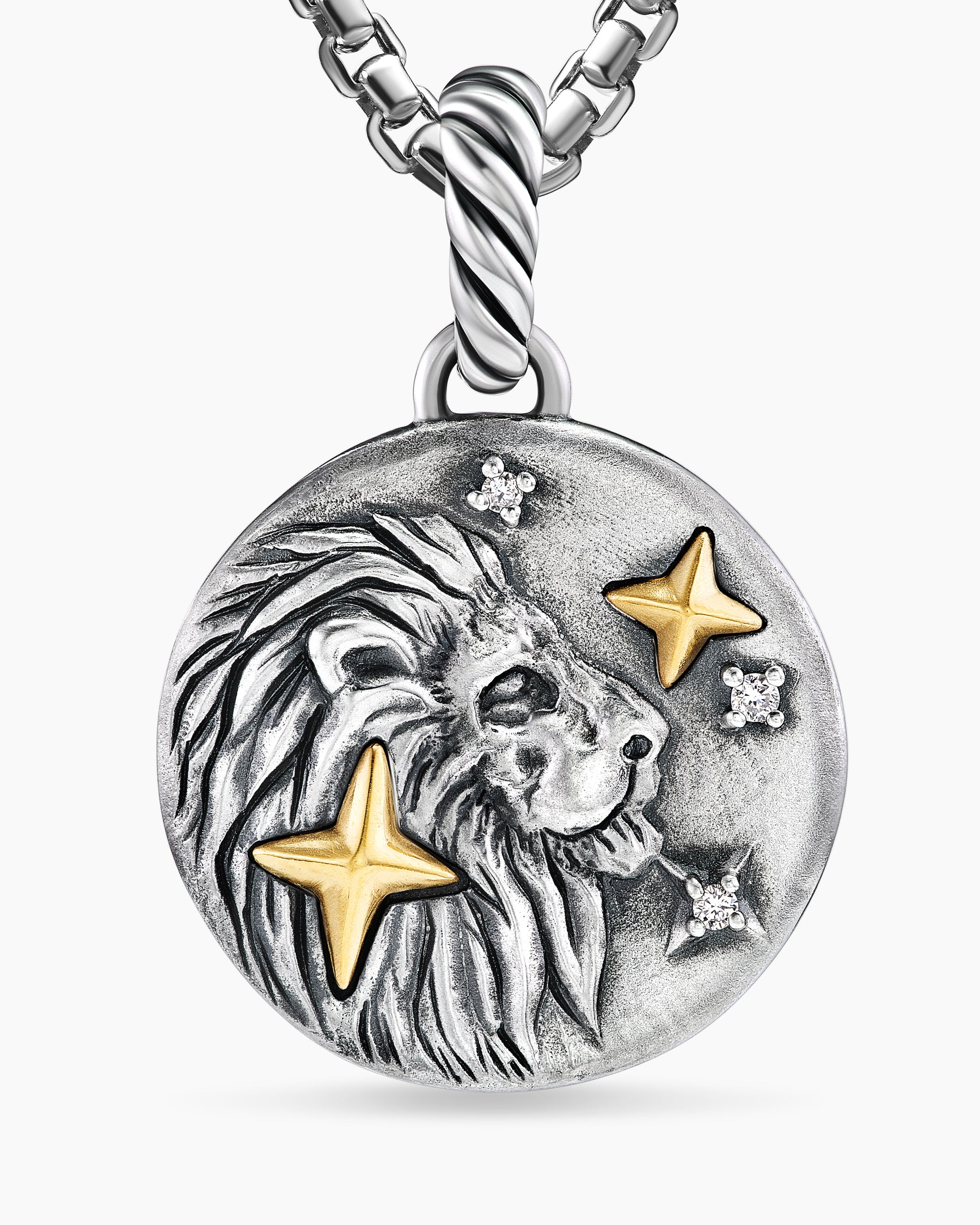 Leo Amulet in Sterling Silver with 18K Yellow Gold and Diamonds, 19mm - Image 5