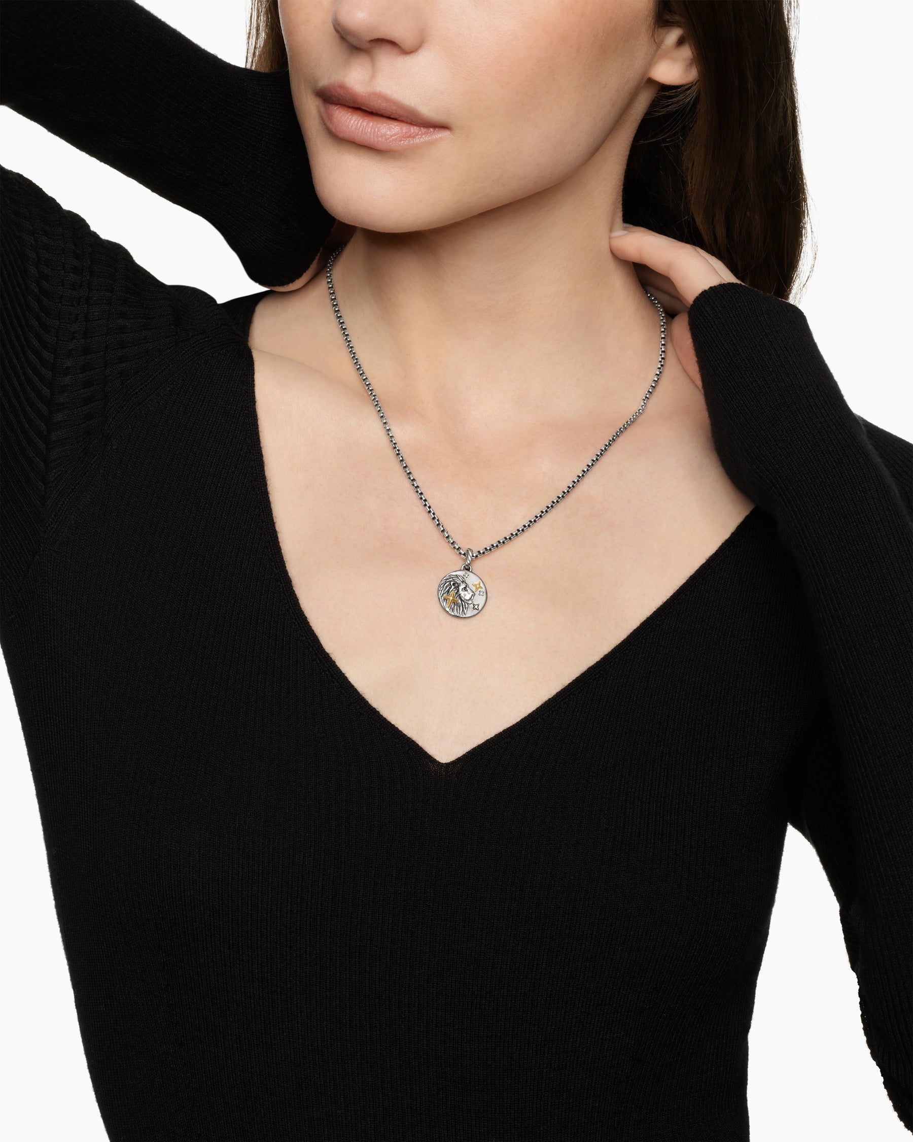 Alternative view of Leo Amulet in Sterling Silver with 18K Yellow Gold and Diamonds, 19mm