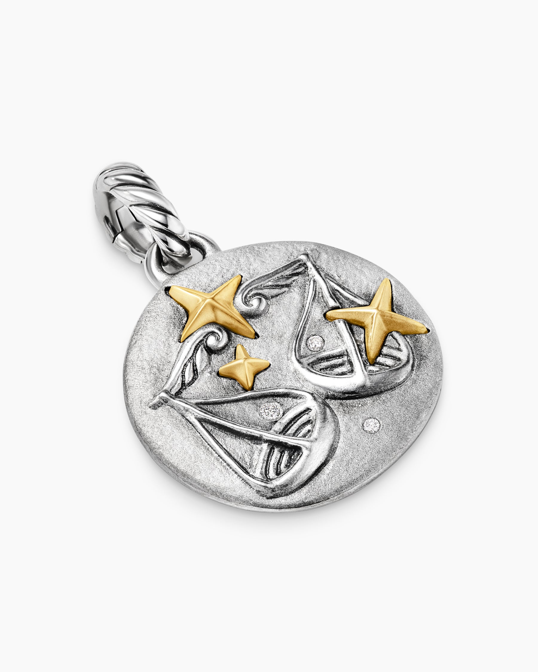 Libra Amulet in Sterling Silver with 18K Yellow Gold and Diamonds, 19mm - Image 3