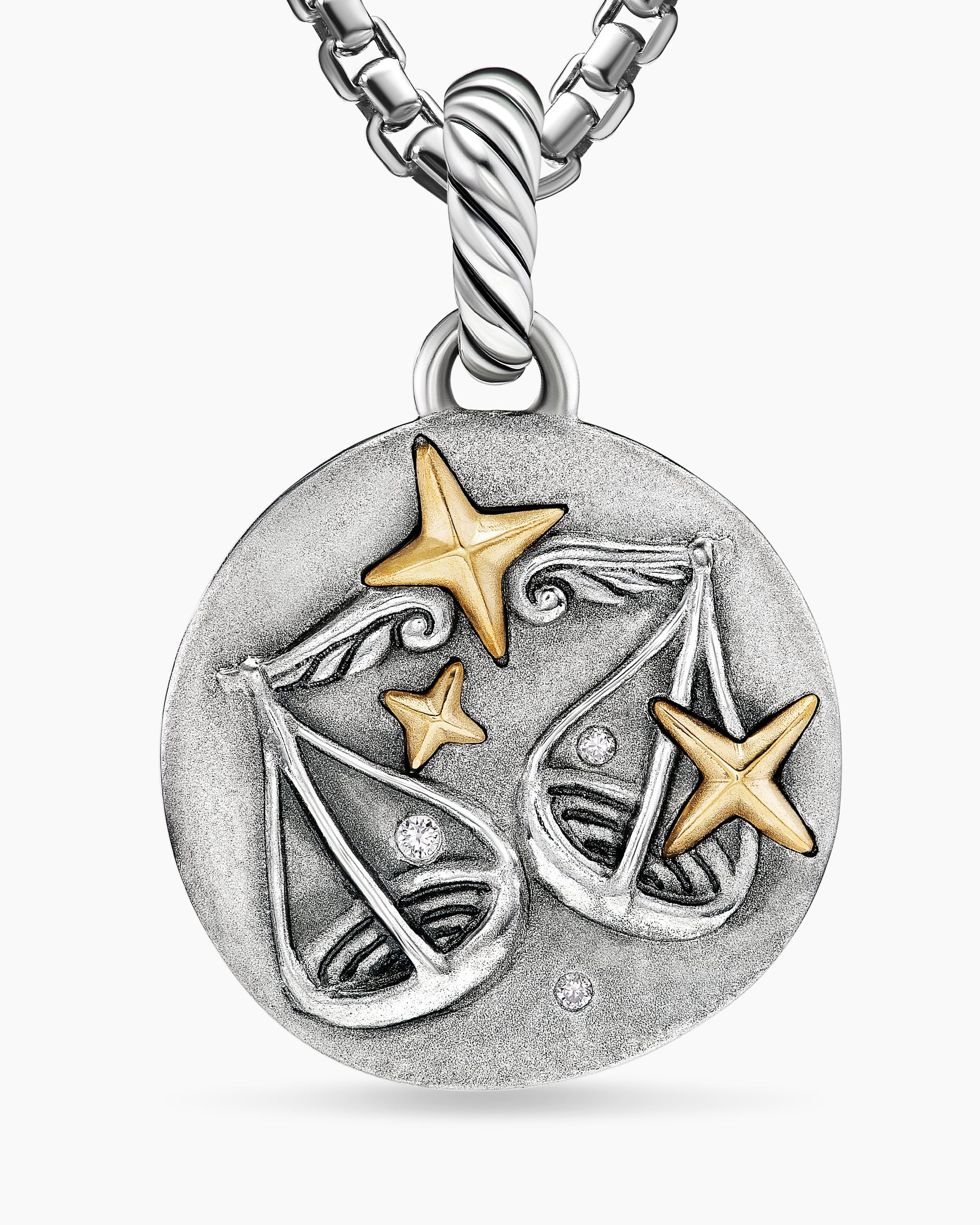 Libra Amulet in Sterling Silver with 18K Yellow Gold and Diamonds, 19mm - Image 5