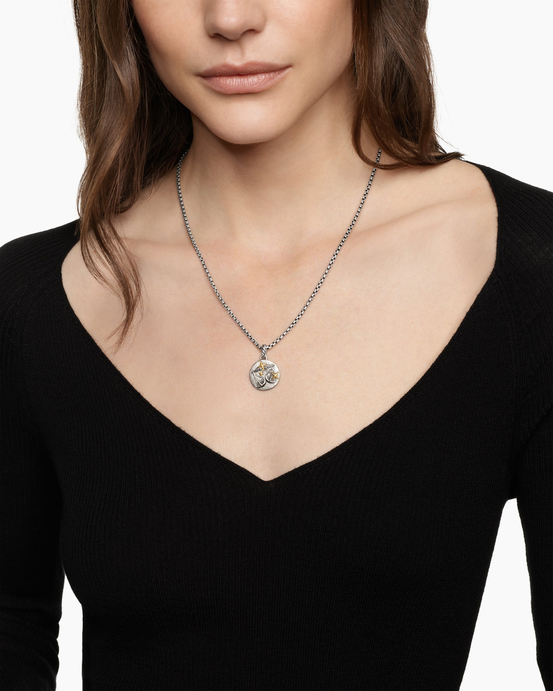 Alternative view of Libra Amulet in Sterling Silver with 18K Yellow Gold and Diamonds, 19mm