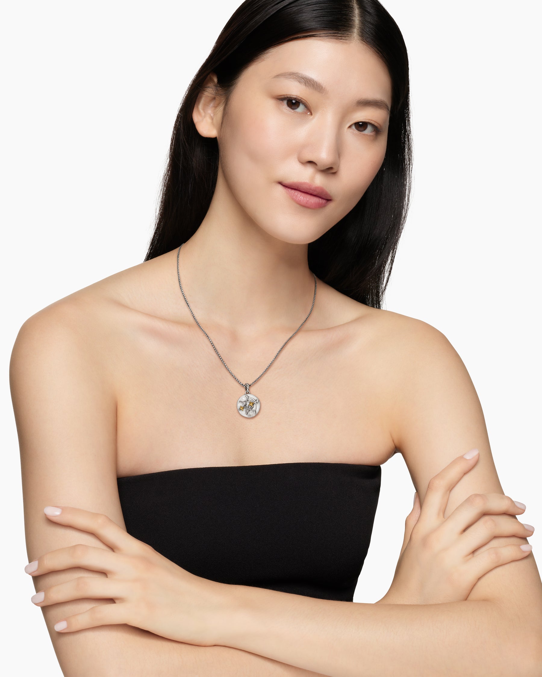 Alternative view of Sagittarius Amulet in Sterling Silver with 18K Yellow Gold and Diamonds, 19mm