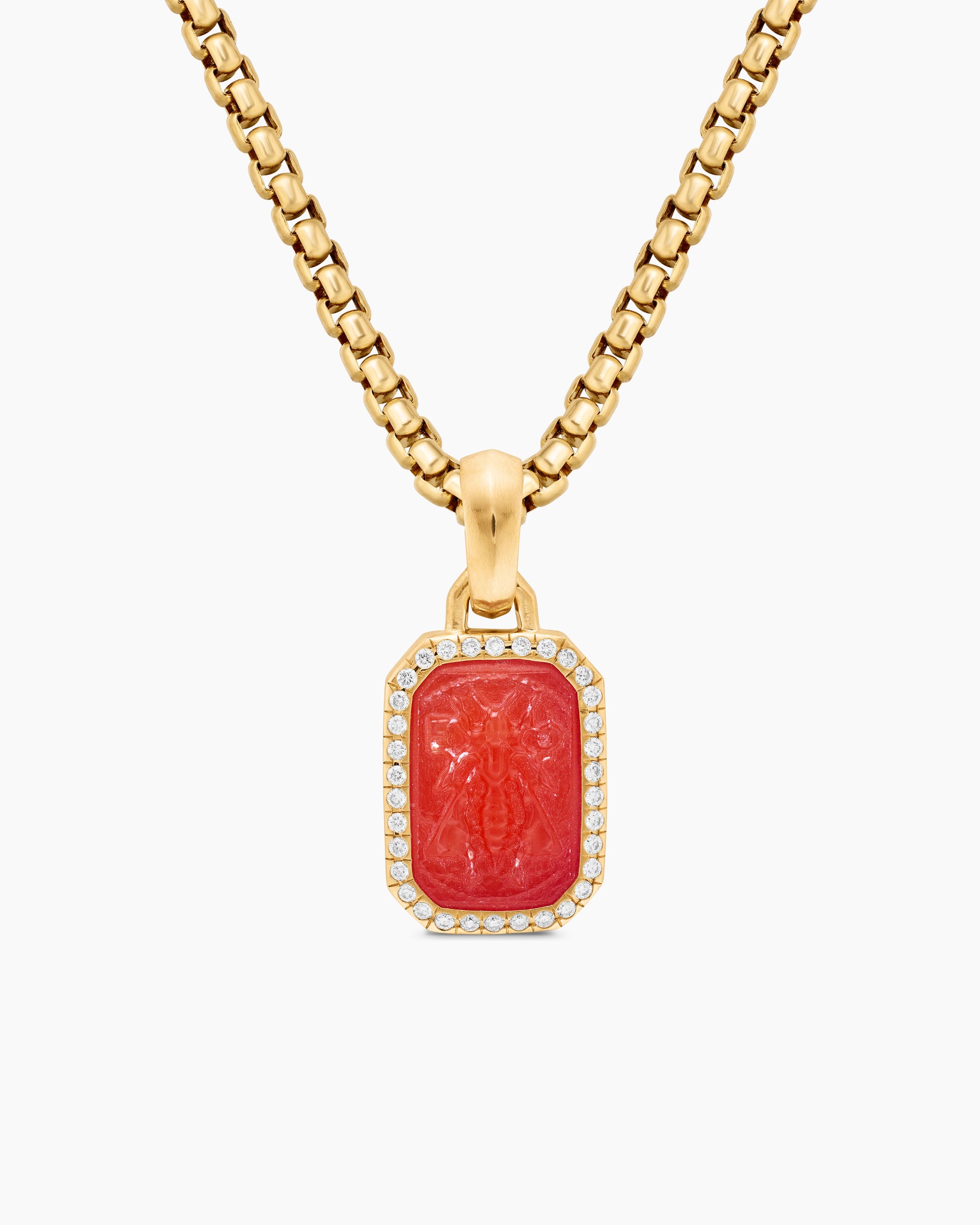 Petrvs Bee Amulet in 18K Yellow Gold with Carnelian and Diamonds, 15mm