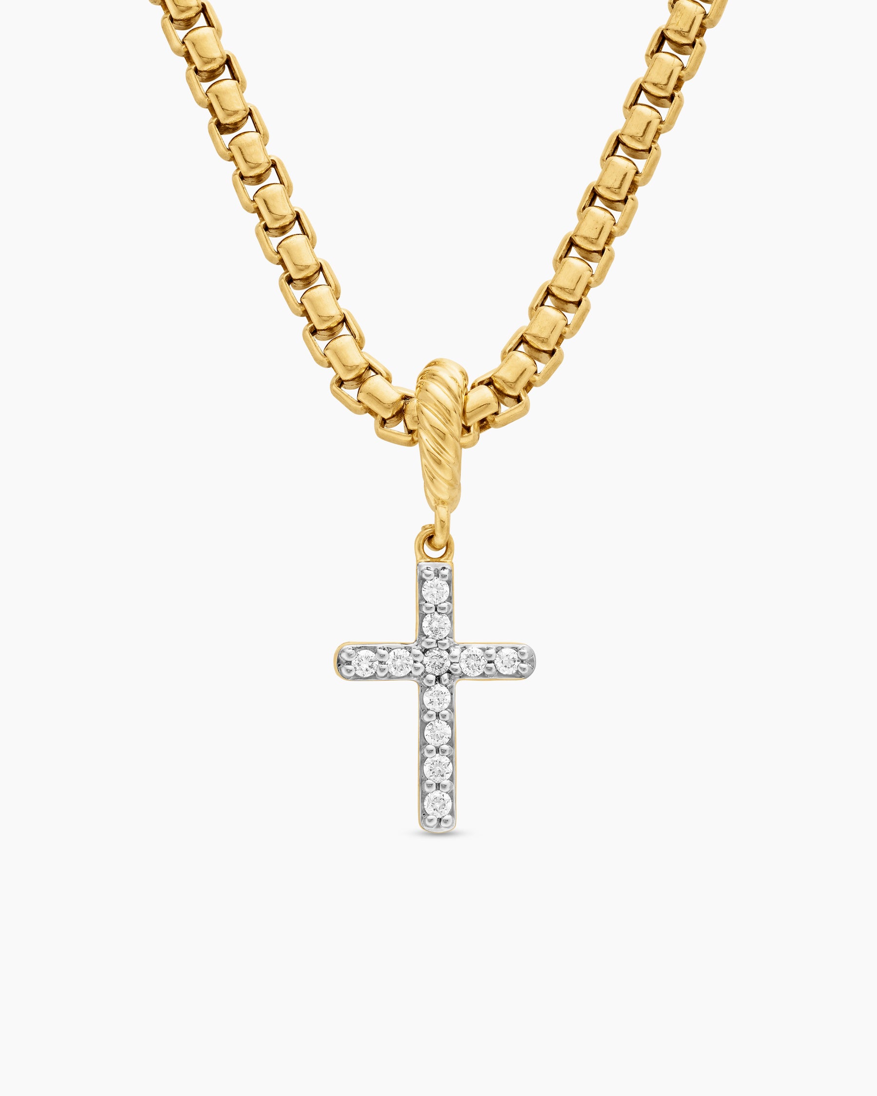 Cable Collectibles Cross Amulet in 18K Yellow Gold with Diamonds, 11.4mm