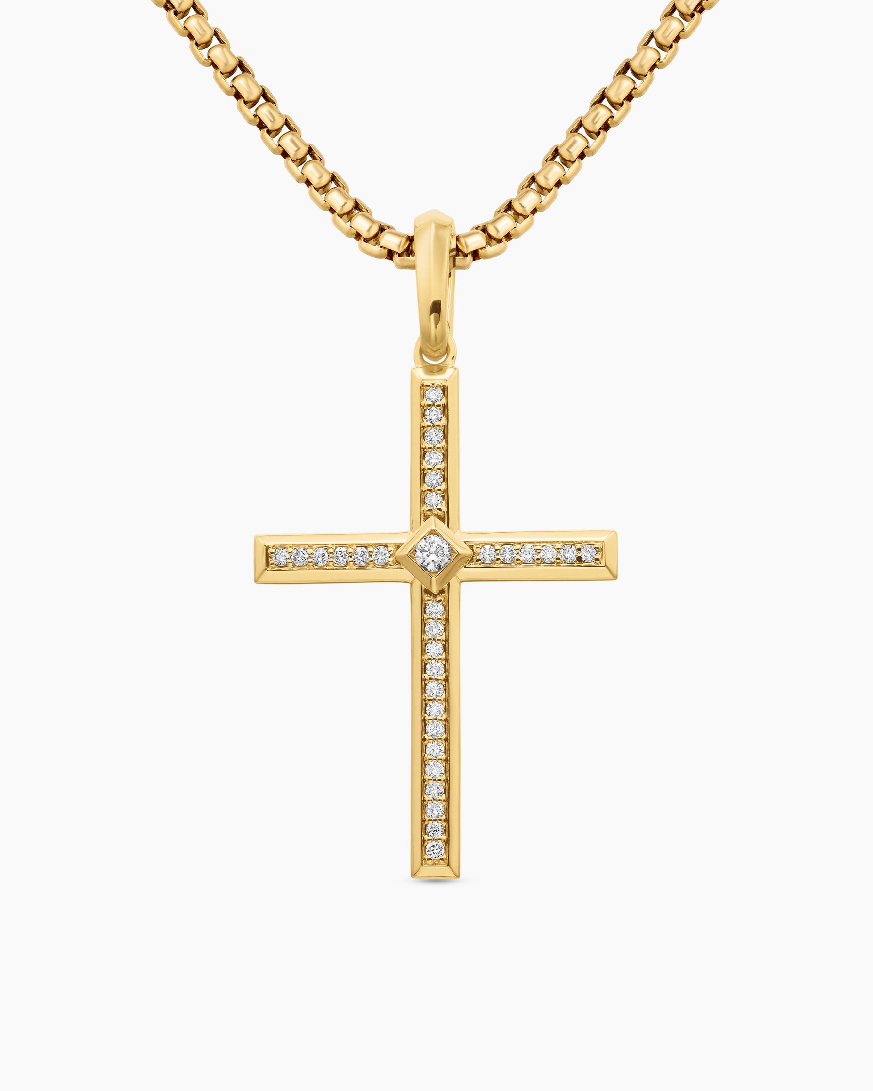 Modern Renaissance Cross Pendant in 18K Yellow Gold with Diamonds, 34mm
