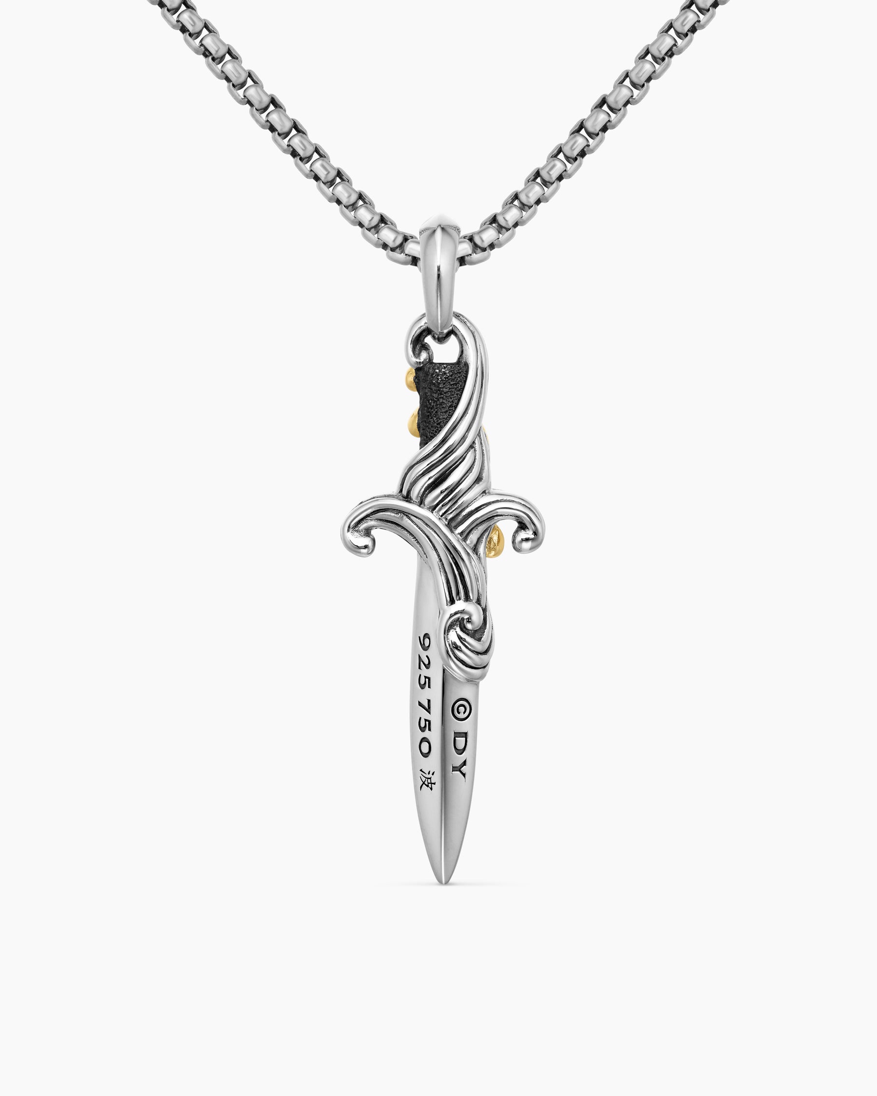 Waves Dagger Amulet in Sterling Silver with 18K Yellow Gold, 44mm - Image 4