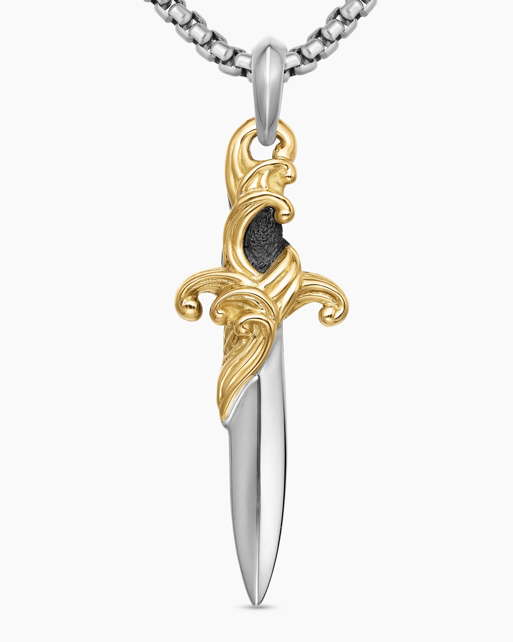 Waves Dagger Amulet in Sterling Silver with 18K Yellow Gold, 44mm - Image 5
