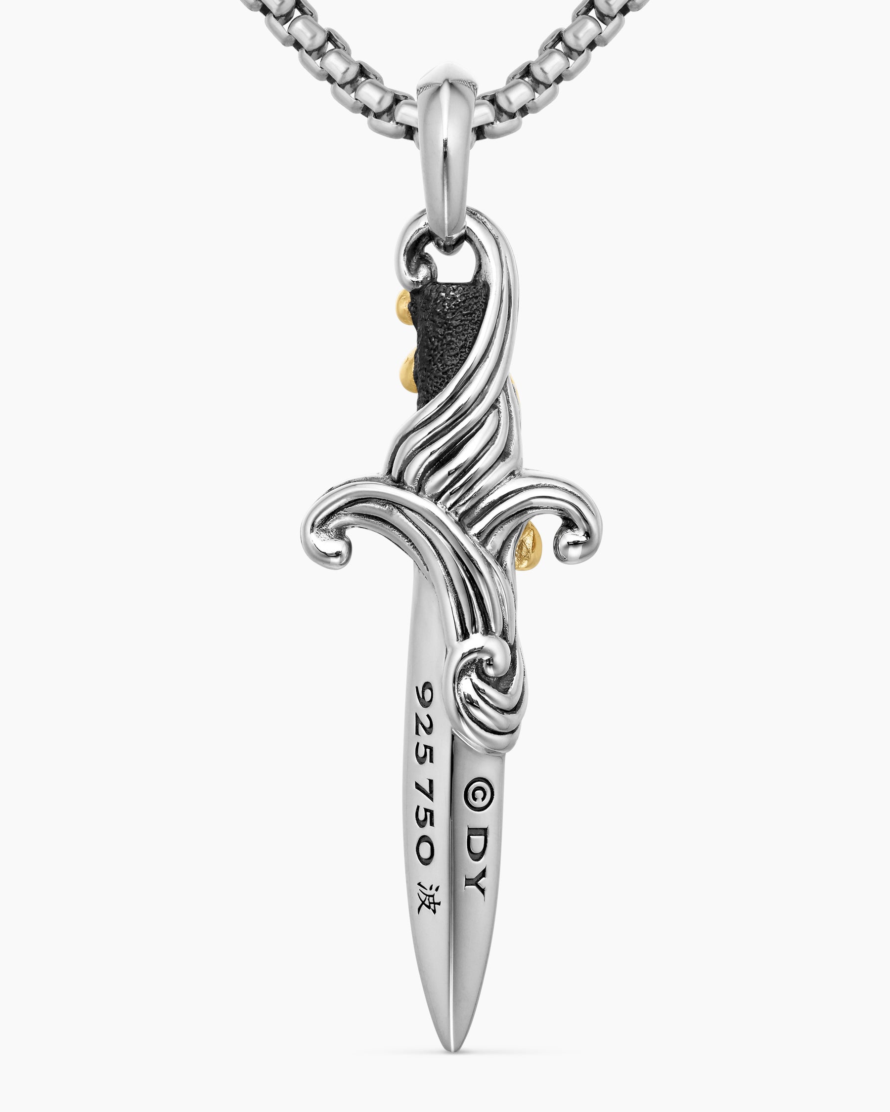 Waves Dagger Amulet in Sterling Silver with 18K Yellow Gold, 44mm - Image 6