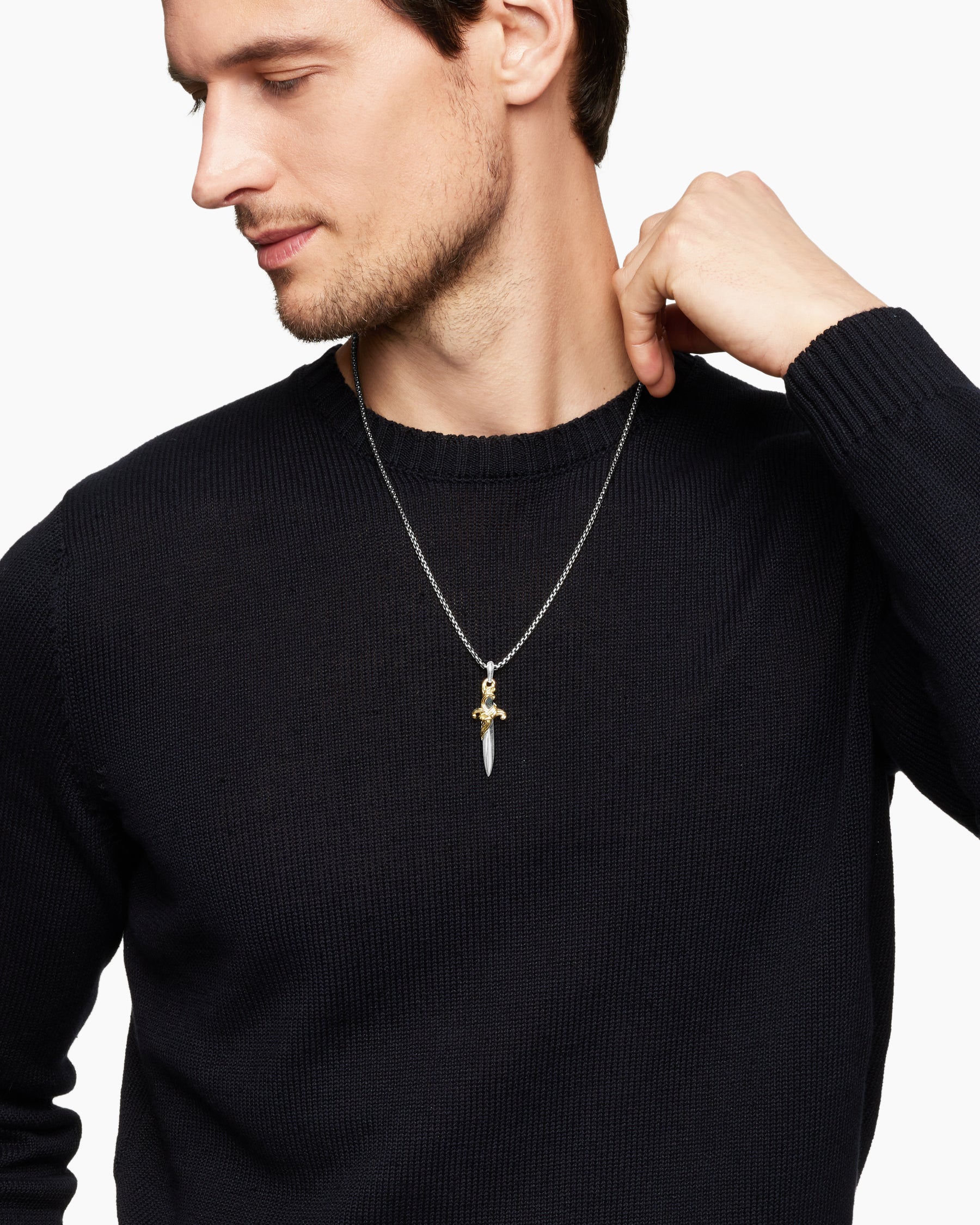 Alternative view of Waves Dagger Amulet in Sterling Silver with 18K Yellow Gold, 44mm
