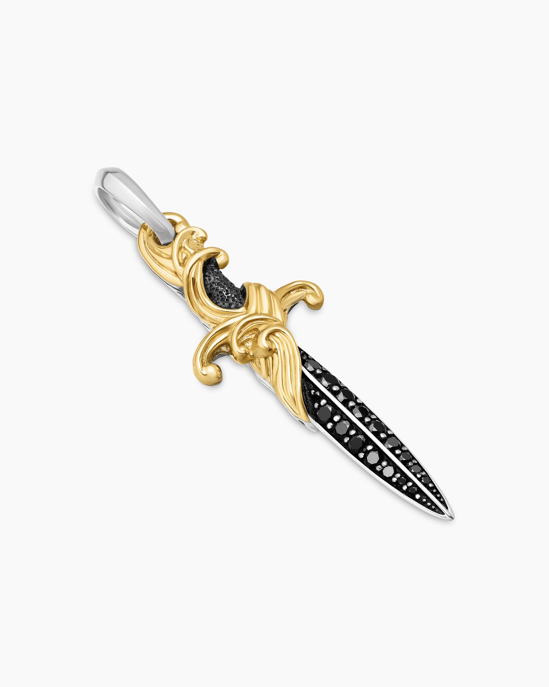 Waves Dagger Amulet in Sterling Silver with 18K Yellow Gold and Black Diamonds, 44mm - Image 3