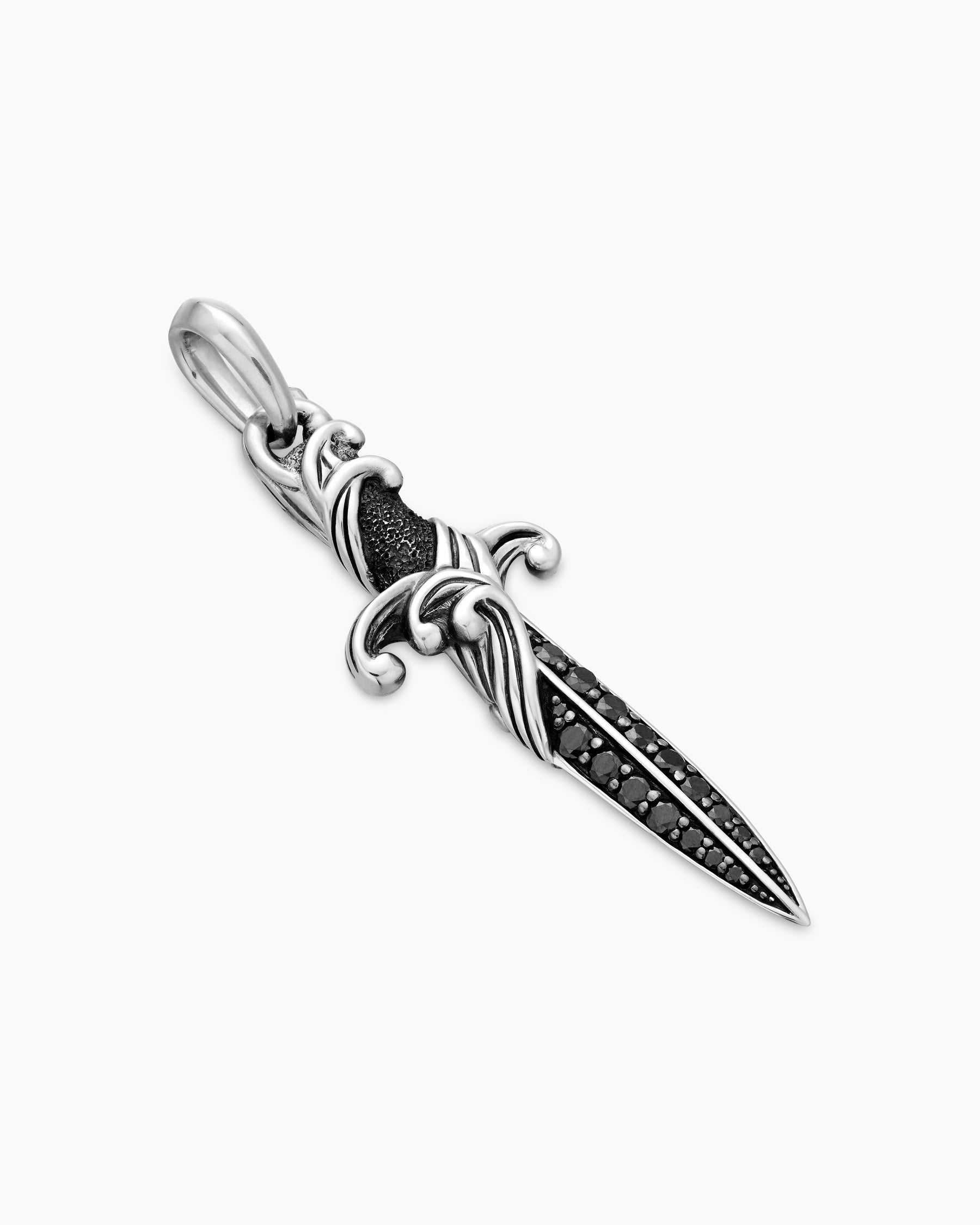 Waves Dagger Amulet in Sterling Silver with Black Diamonds, 44mm - Image 3