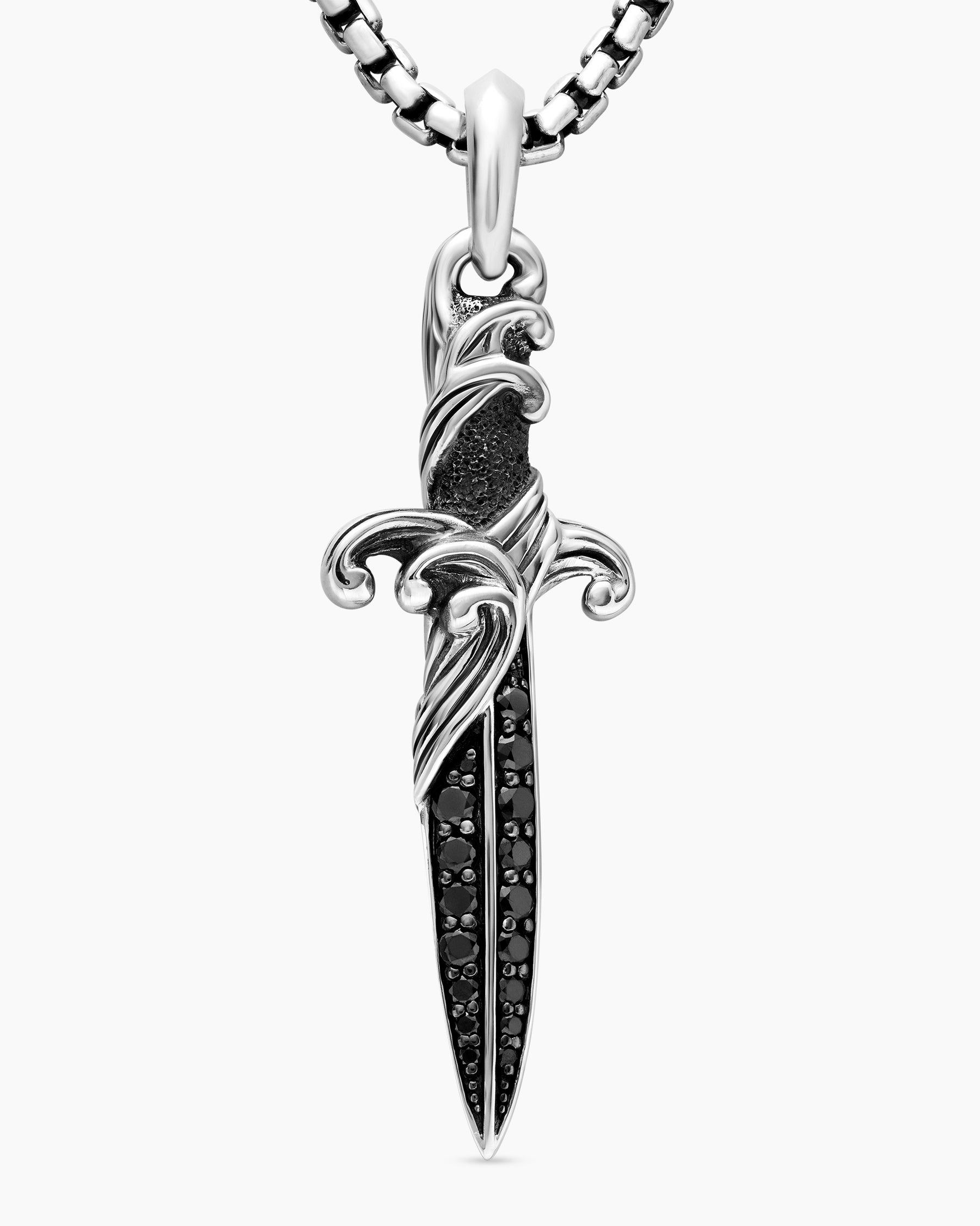 Waves Dagger Amulet in Sterling Silver with Black Diamonds, 44mm - Image 5