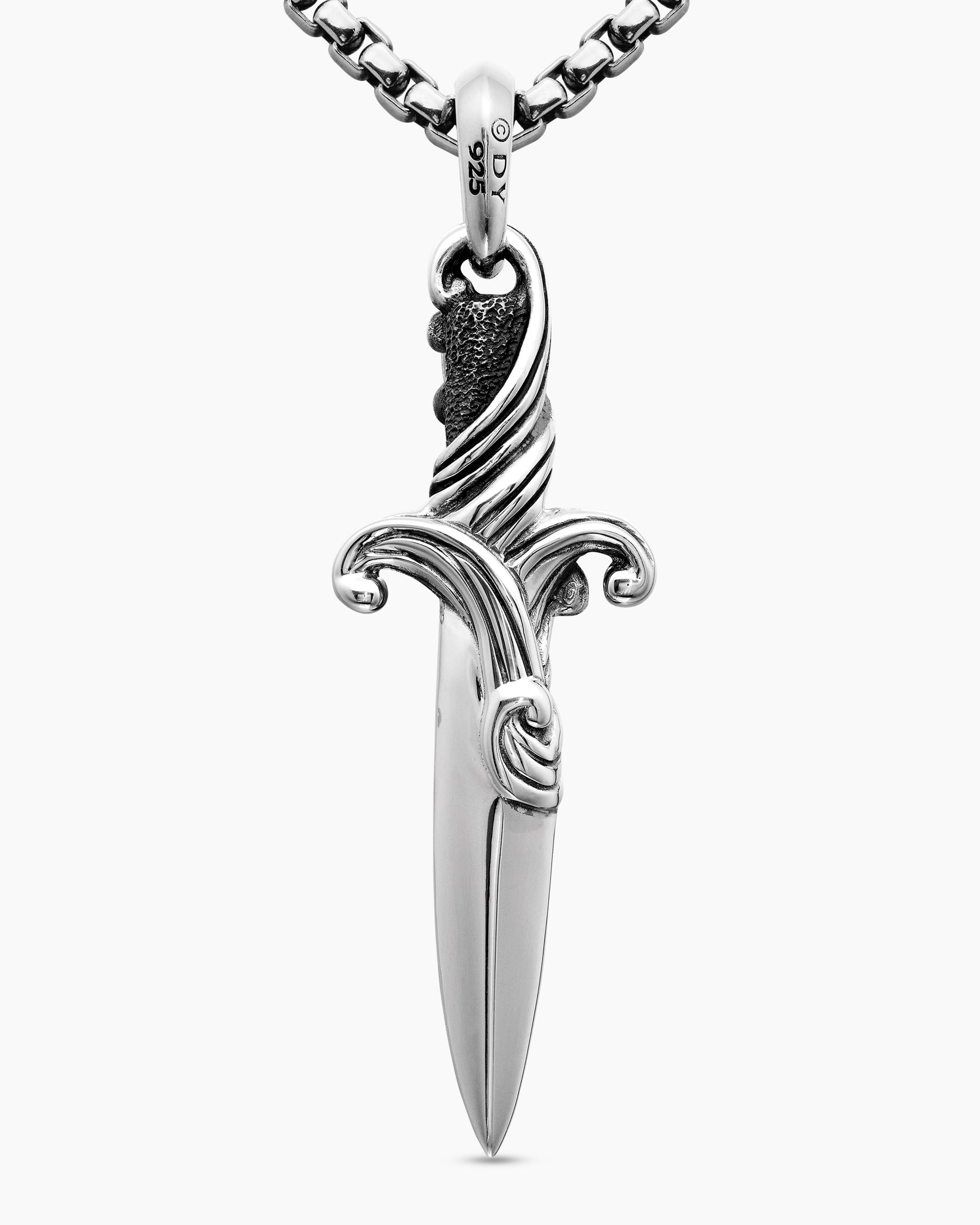 Waves Dagger Amulet in Sterling Silver with Black Diamonds, 44mm - Image 6