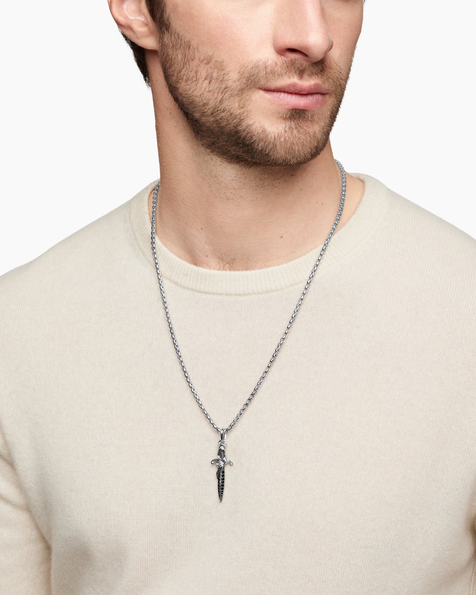 Waves Dagger Amulet in Sterling Silver with Black Diamonds, 44mm - Image 7