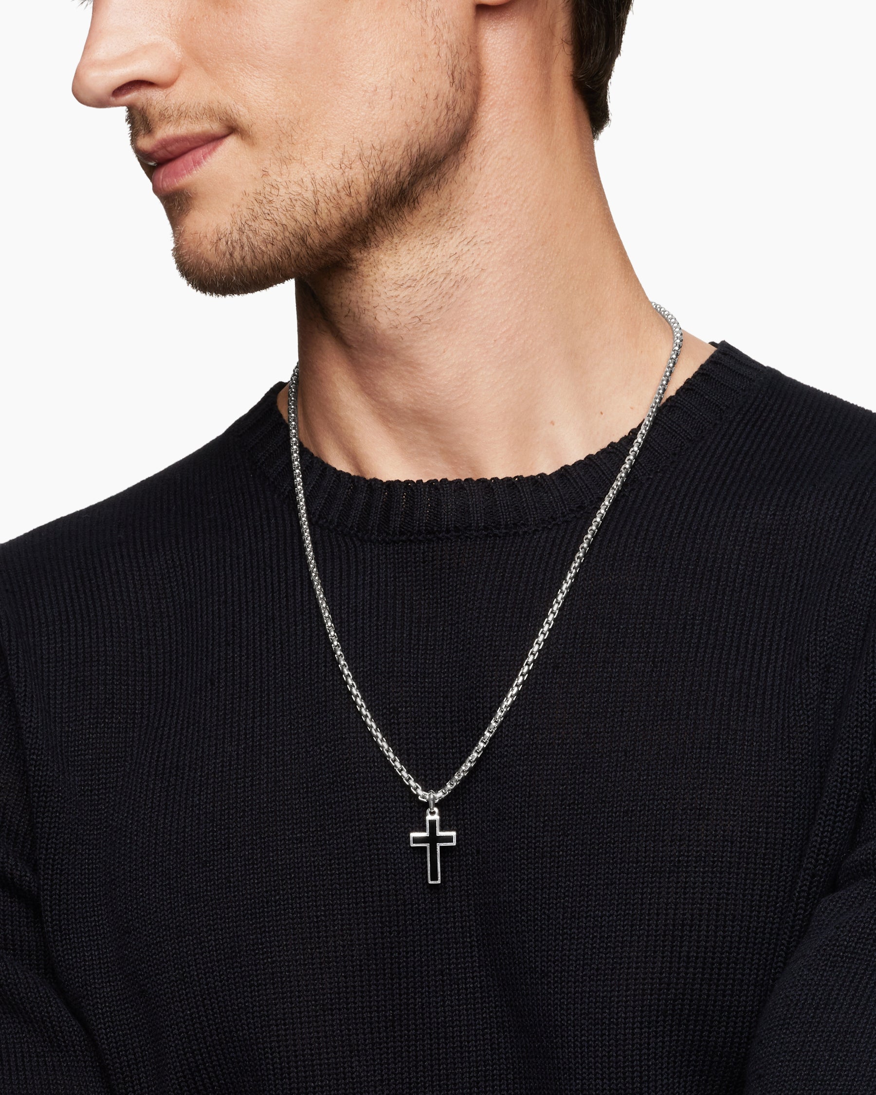 Alternative view of Exotic Stone Cross in Sterling Silver with Black Onyx, 23mm