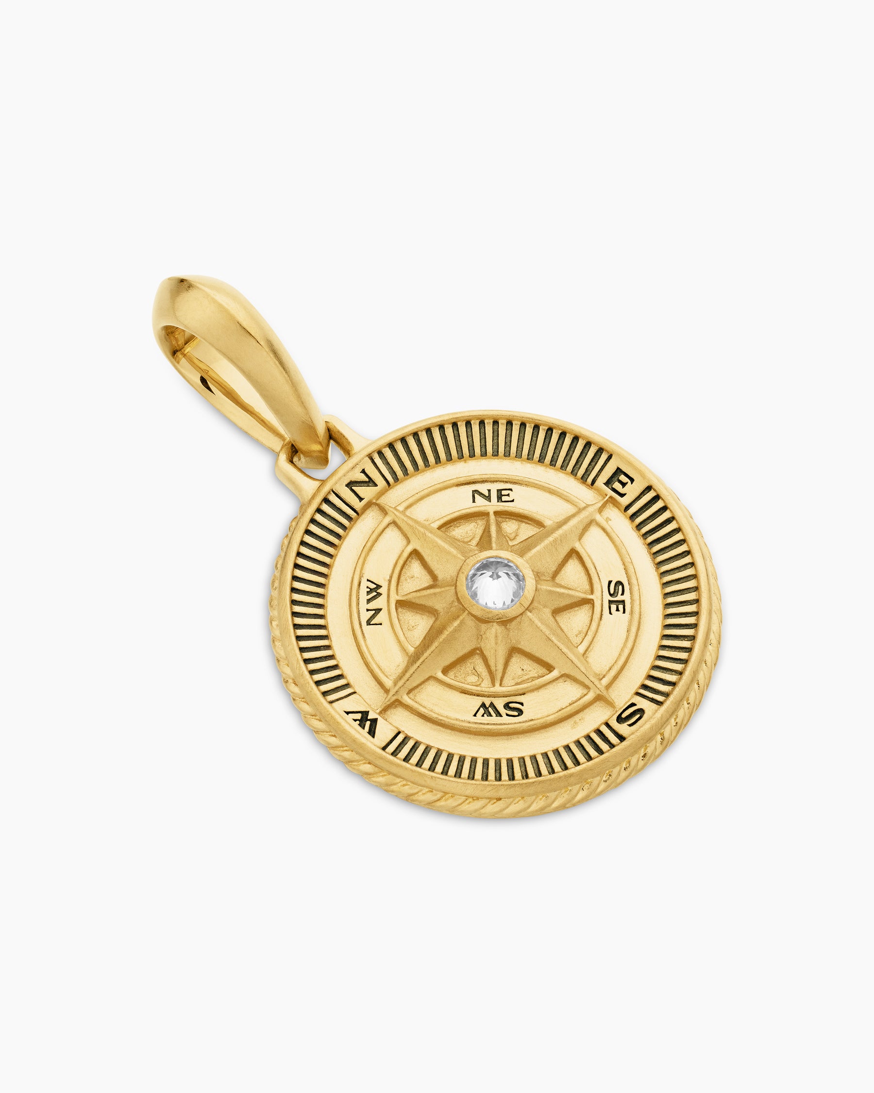 Maritime Compass Amulet in 18K Yellow Gold with Center Diamond, 20mm - Image 3