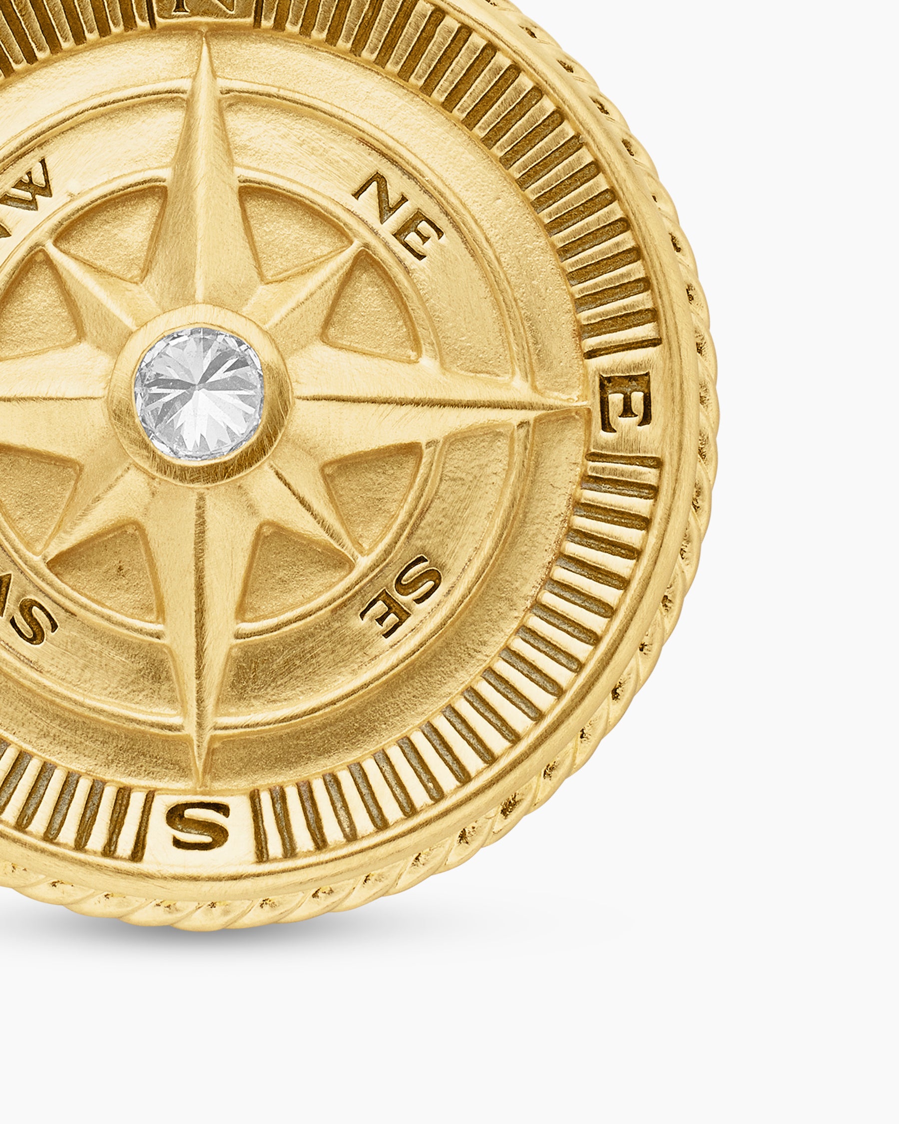 Maritime Compass Amulet in 18K Yellow Gold with Center Diamond, 20mm - Image 5