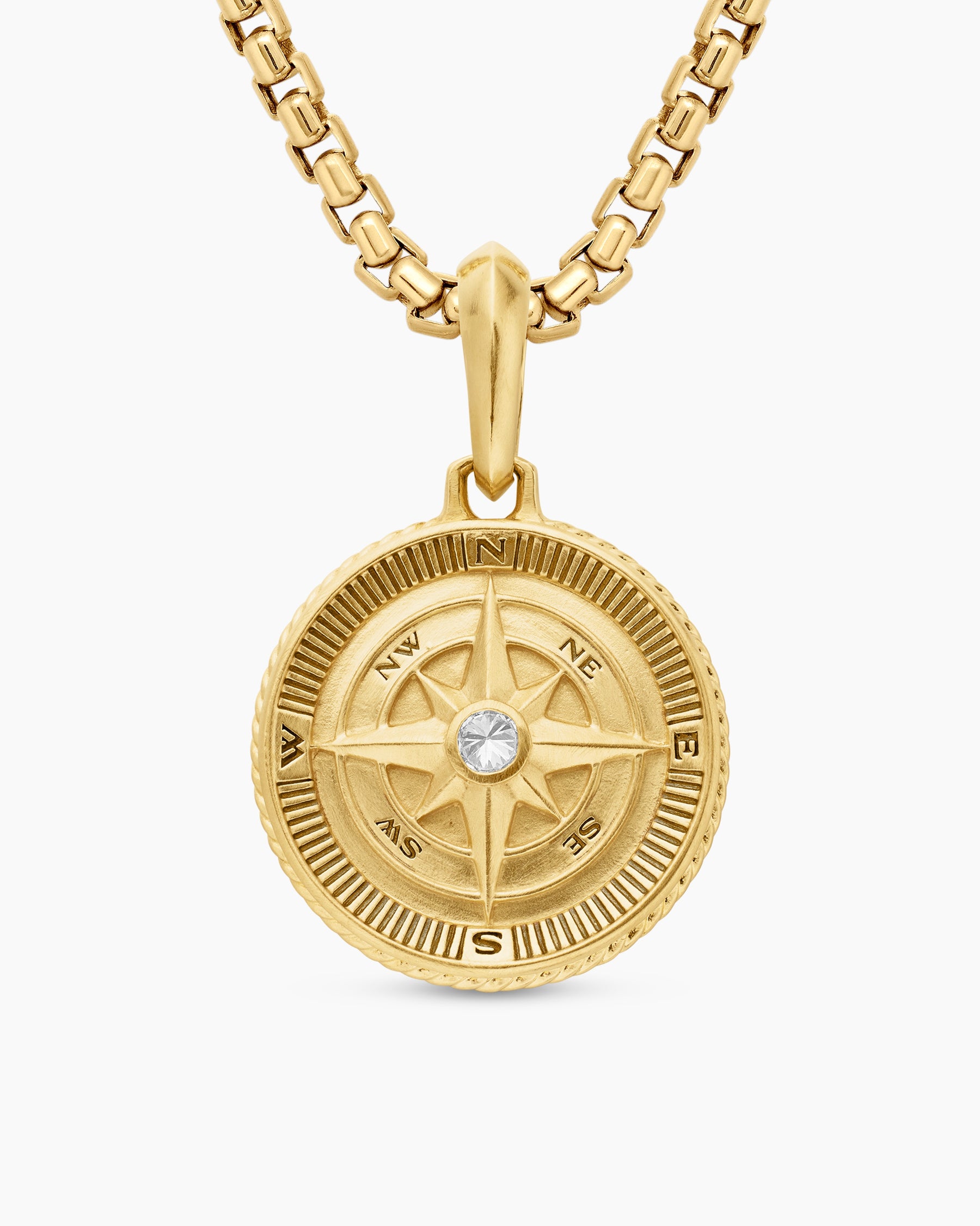 Maritime Compass Amulet in 18K Yellow Gold with Center Diamond, 20mm