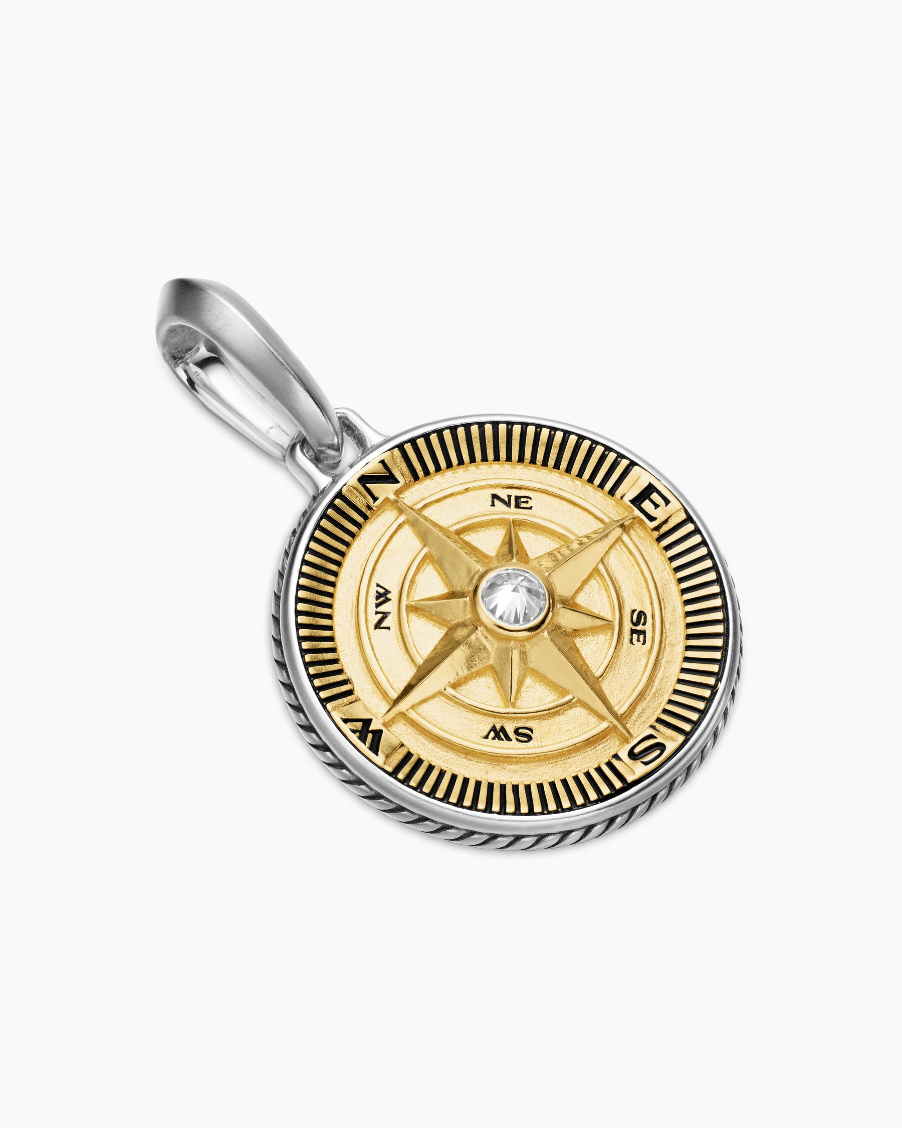 Maritime Compass Amulet in Sterling Silver with 18K Yellow Gold and Center Diamond, 20mm - Image 3