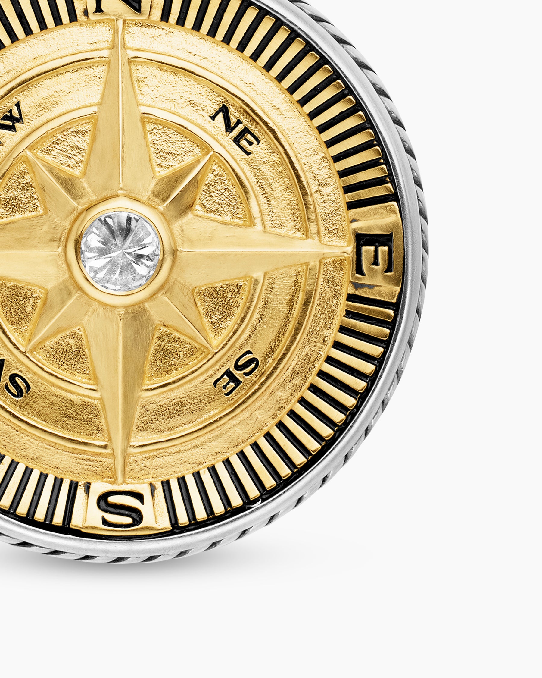 Maritime Compass Amulet in Sterling Silver with 18K Yellow Gold and Center Diamond, 20mm - Image 5