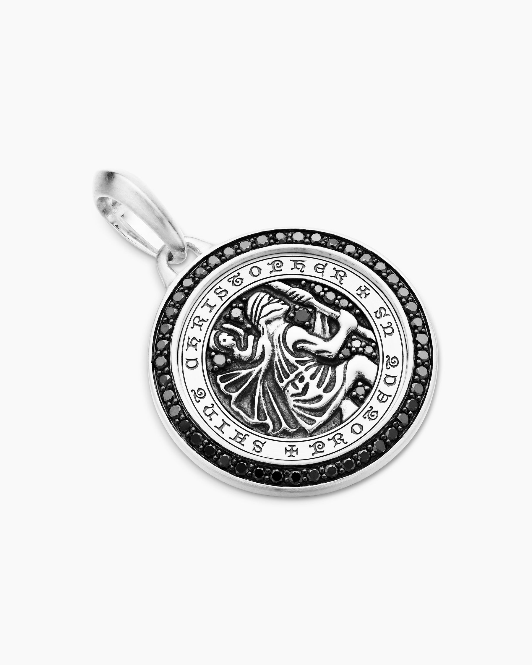 St. Christopher Amulet in Sterling Silver with Black Diamonds, 28.5mm - Image 3