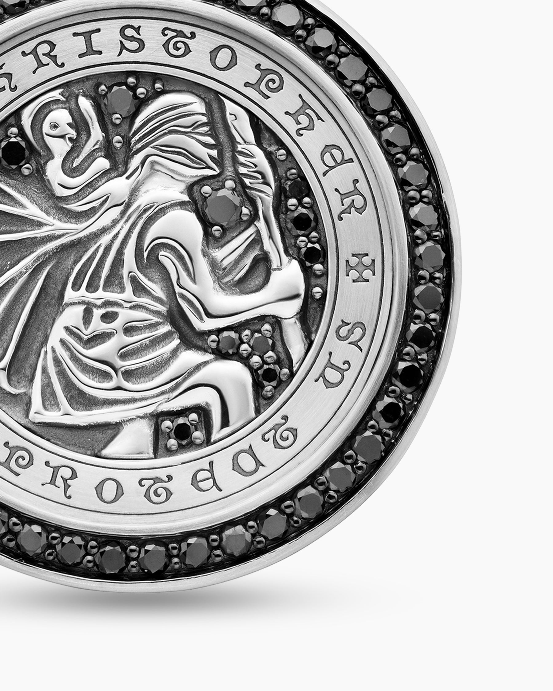 St. Christopher Amulet in Sterling Silver with Black Diamonds, 28.5mm - Image 5