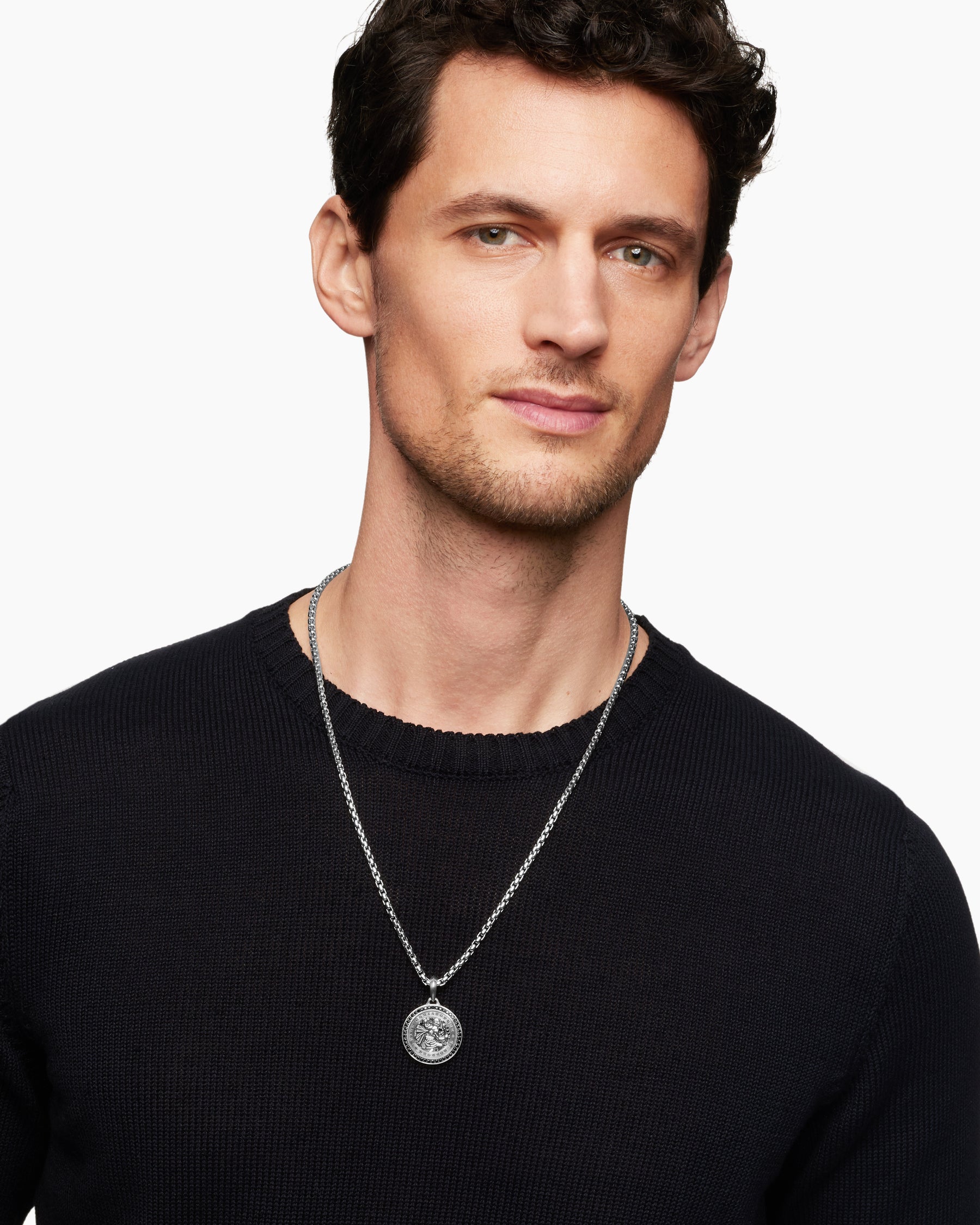 Alternative view of St. Christopher Amulet in Sterling Silver with Black Diamonds, 28.5mm