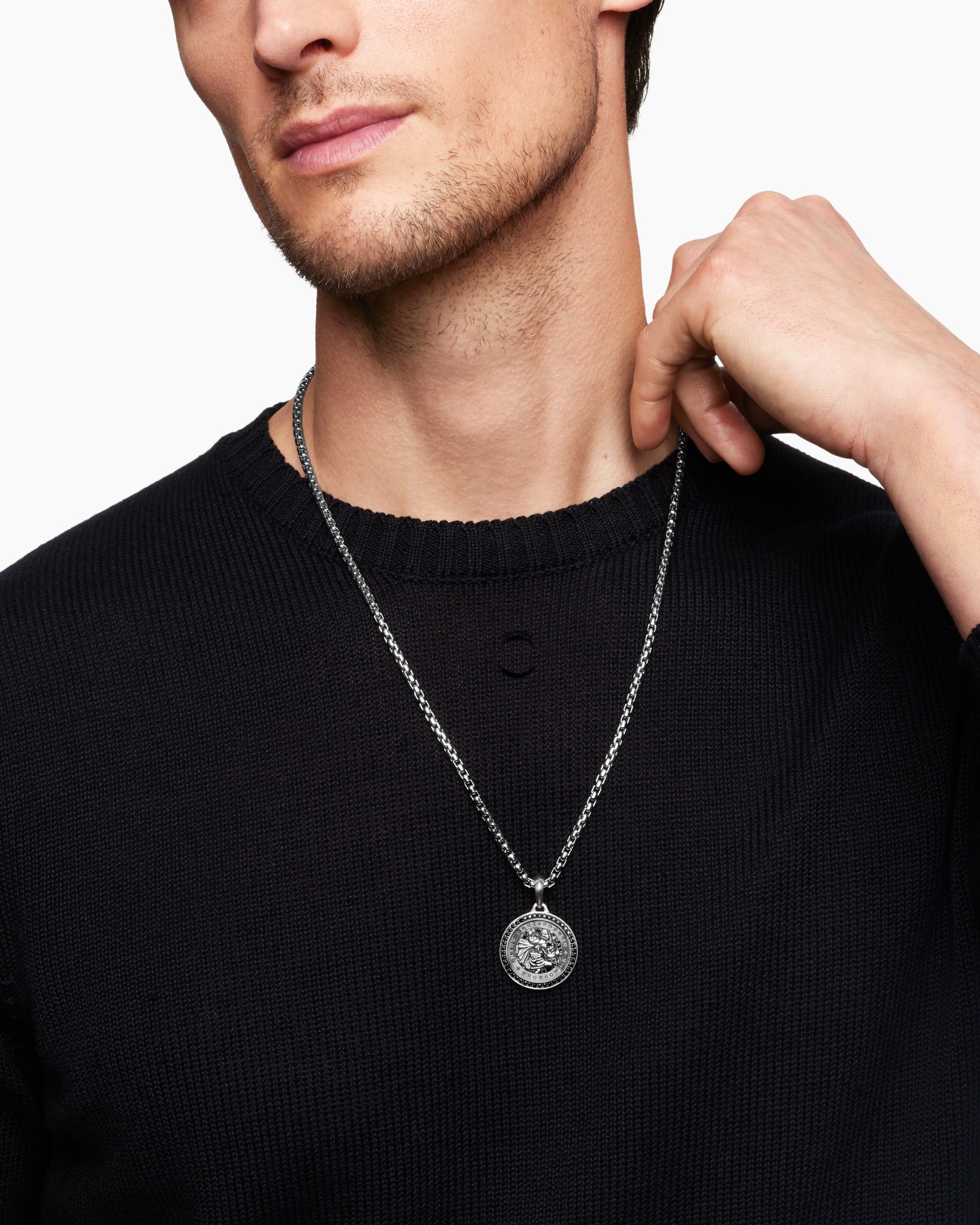 St. Christopher Amulet in Sterling Silver with Black Diamonds, 28.5mm - Image 7