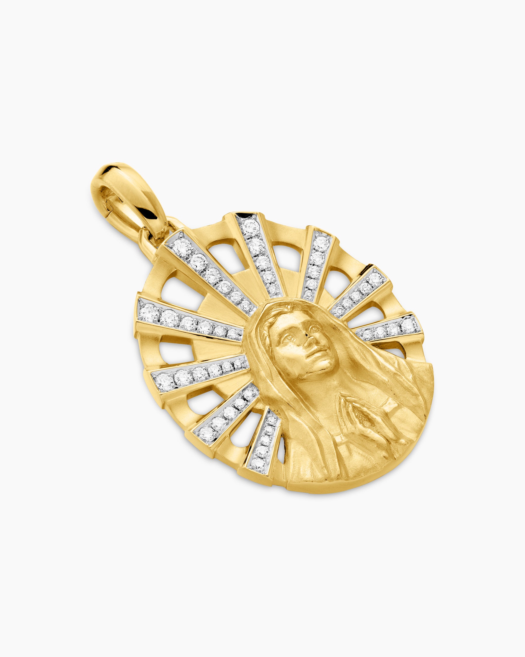 Madonna Amulet in 18K Yellow Gold with Diamonds, 29mm - Image 3