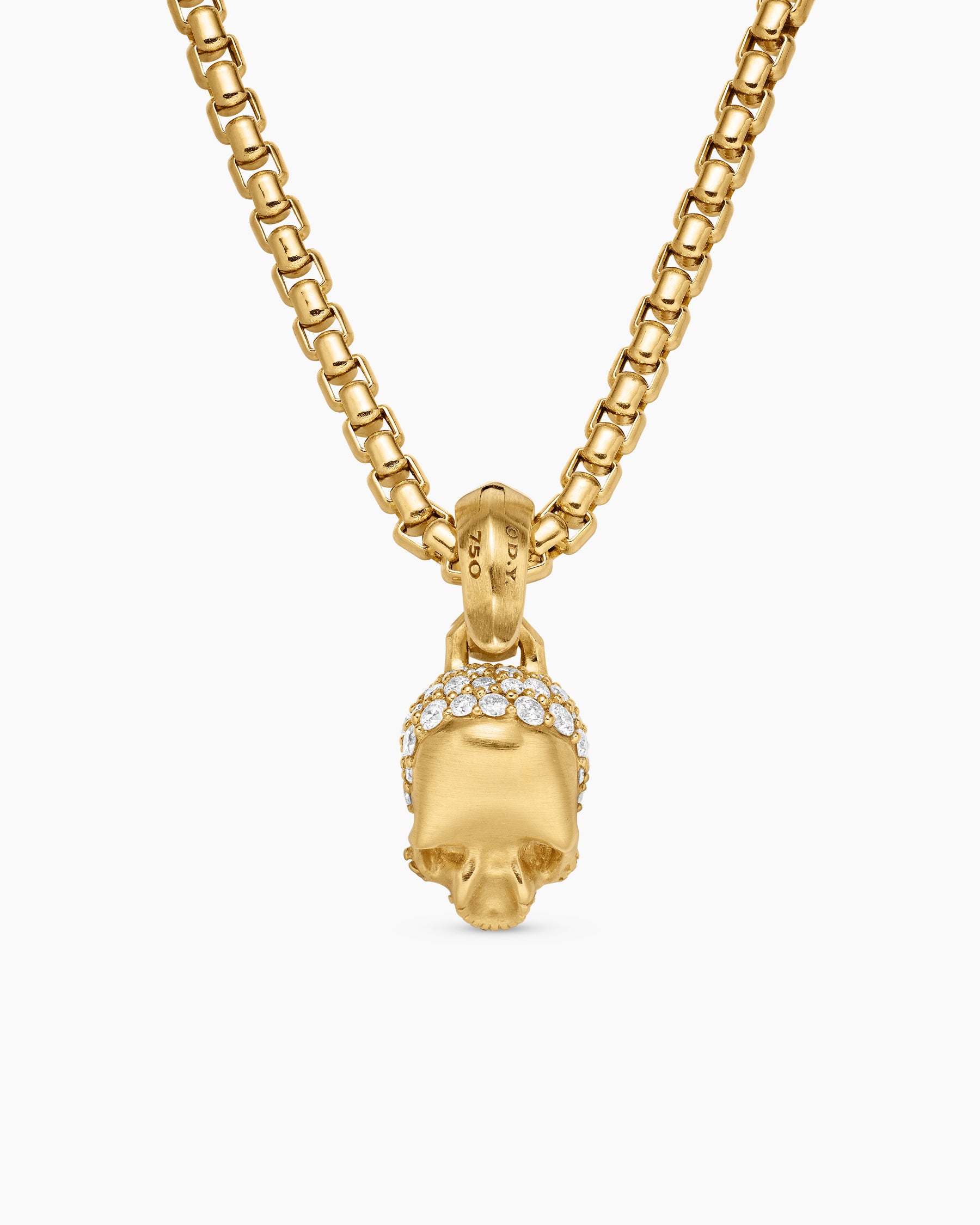 Skull Amulet with Full Pavé Diamonds and 18K Yellow Gold, 14mm - Image 4