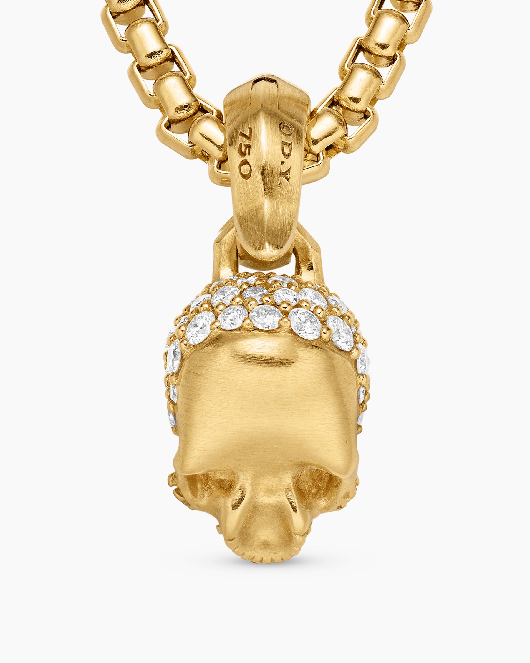 Skull Amulet with Full Pavé Diamonds and 18K Yellow Gold, 14mm - Image 6