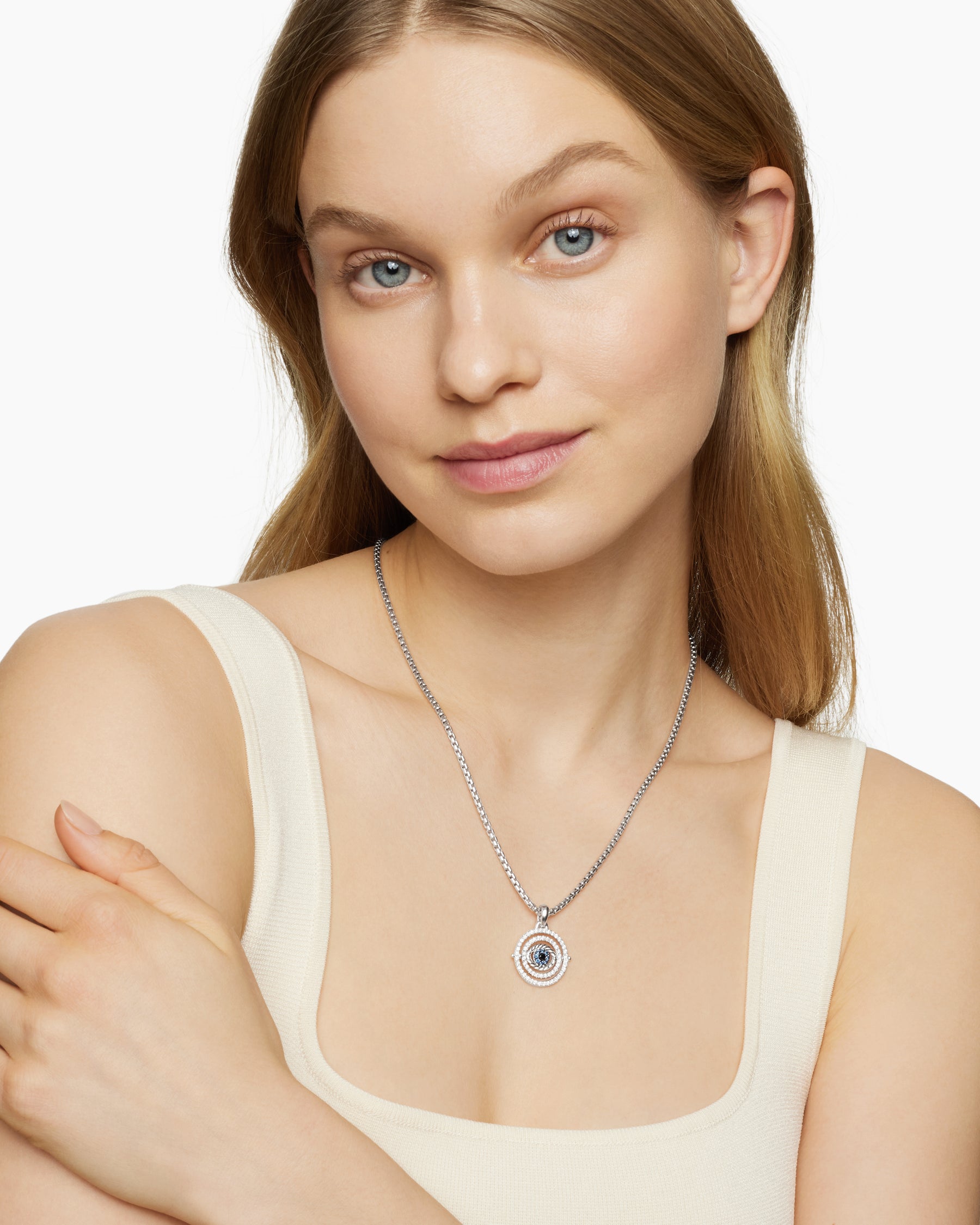 Evil Eye Mobile Amulet in 18K White Gold with Pavé Blue Sapphires and Diamonds, 20.5mm - Image 7