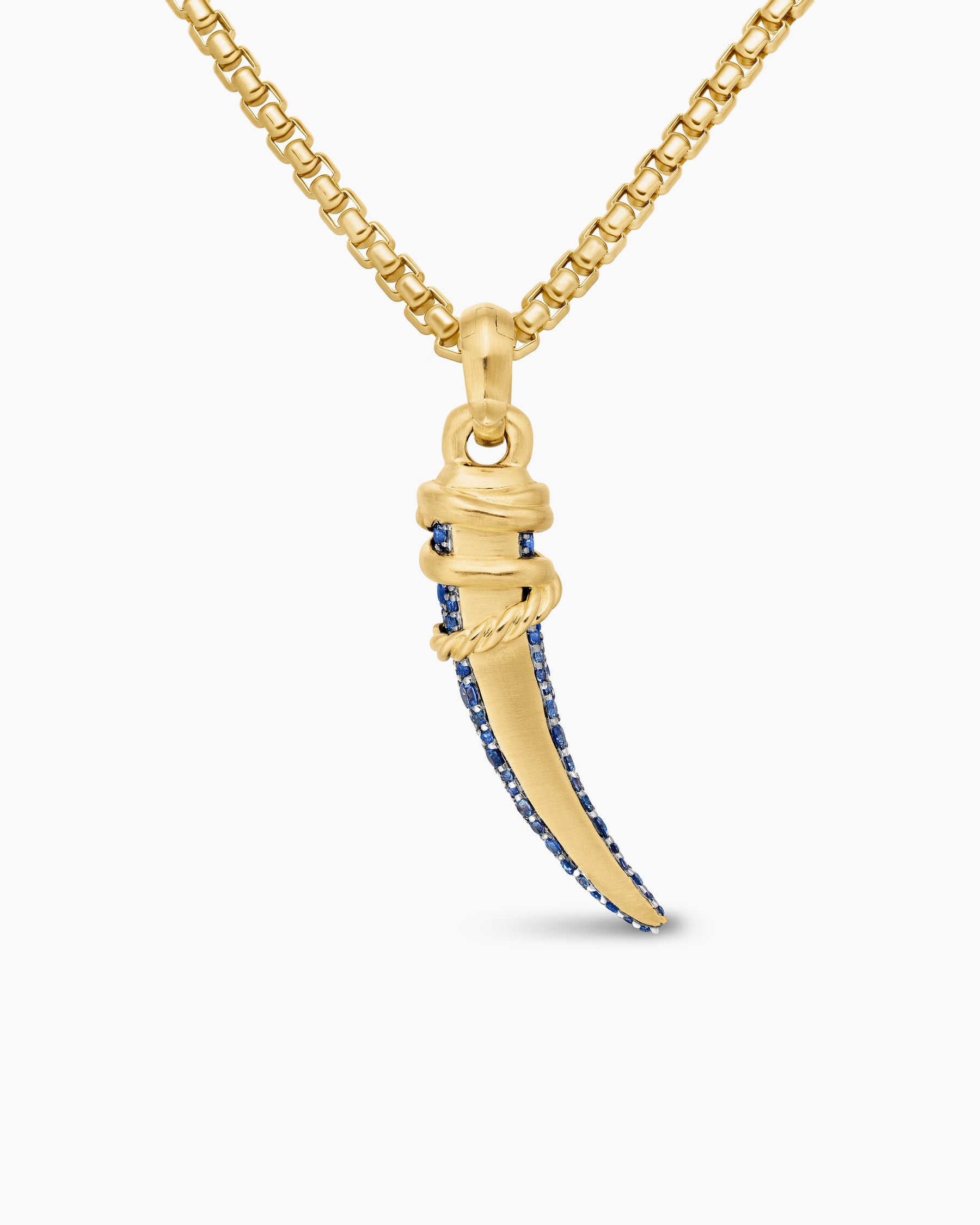 Tusk Amulet with Pavé Blue and Violet Sapphires and 18K Yellow Gold, 29mm - Image 4