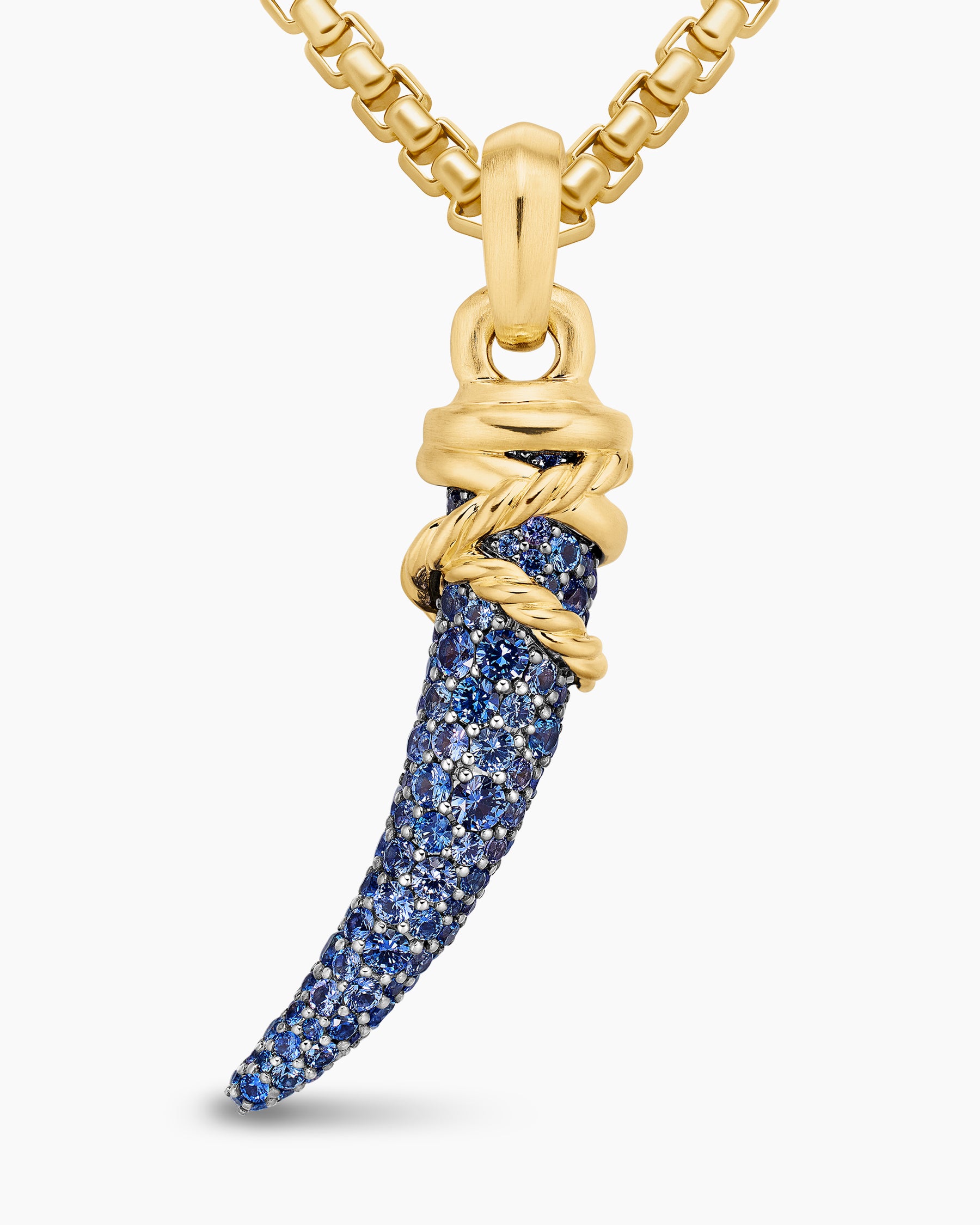 Tusk Amulet with Pavé Blue and Violet Sapphires and 18K Yellow Gold, 29mm - Image 5